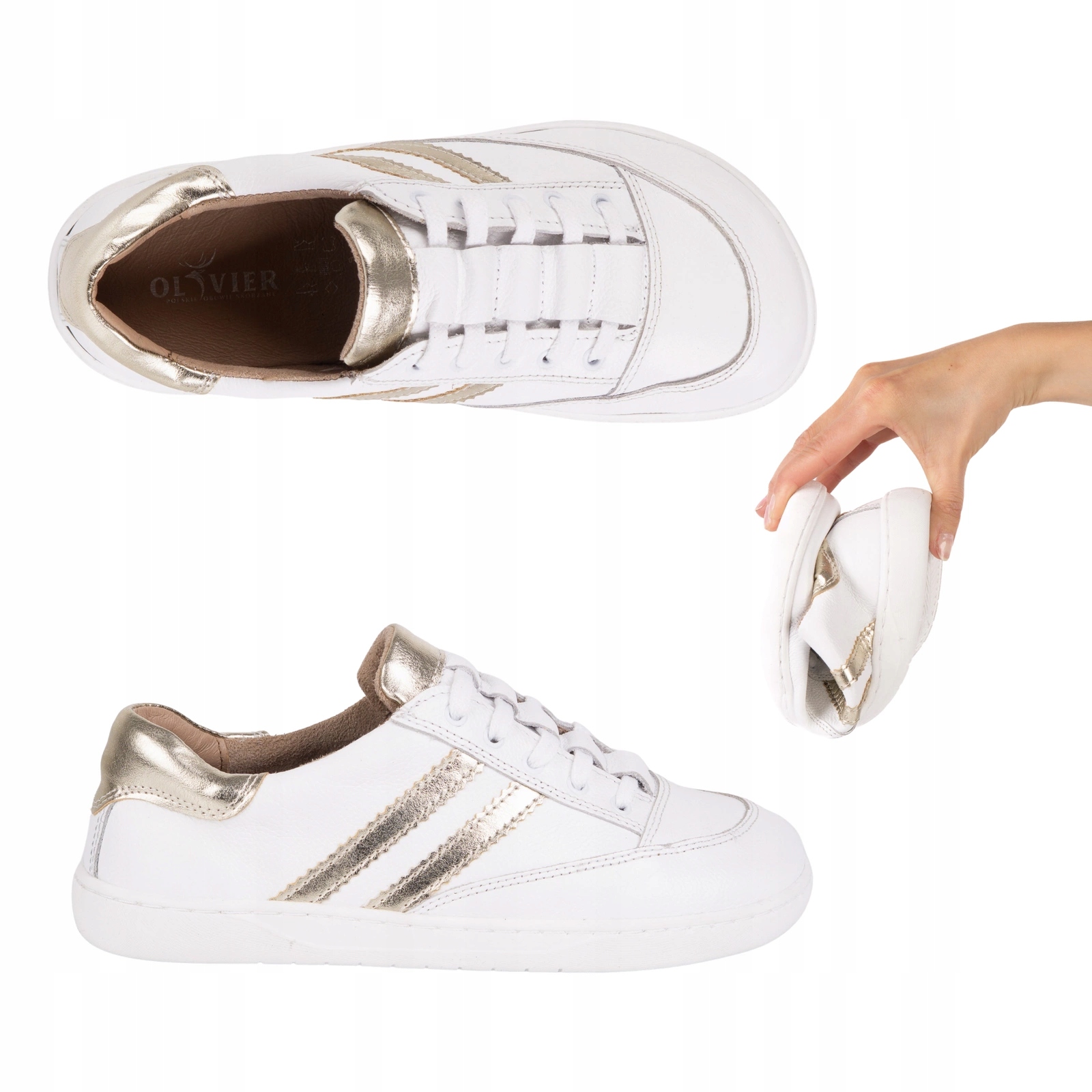 Dámské barefoot tenisky Kaia Olivier anatomické kožené boty bílé 37
