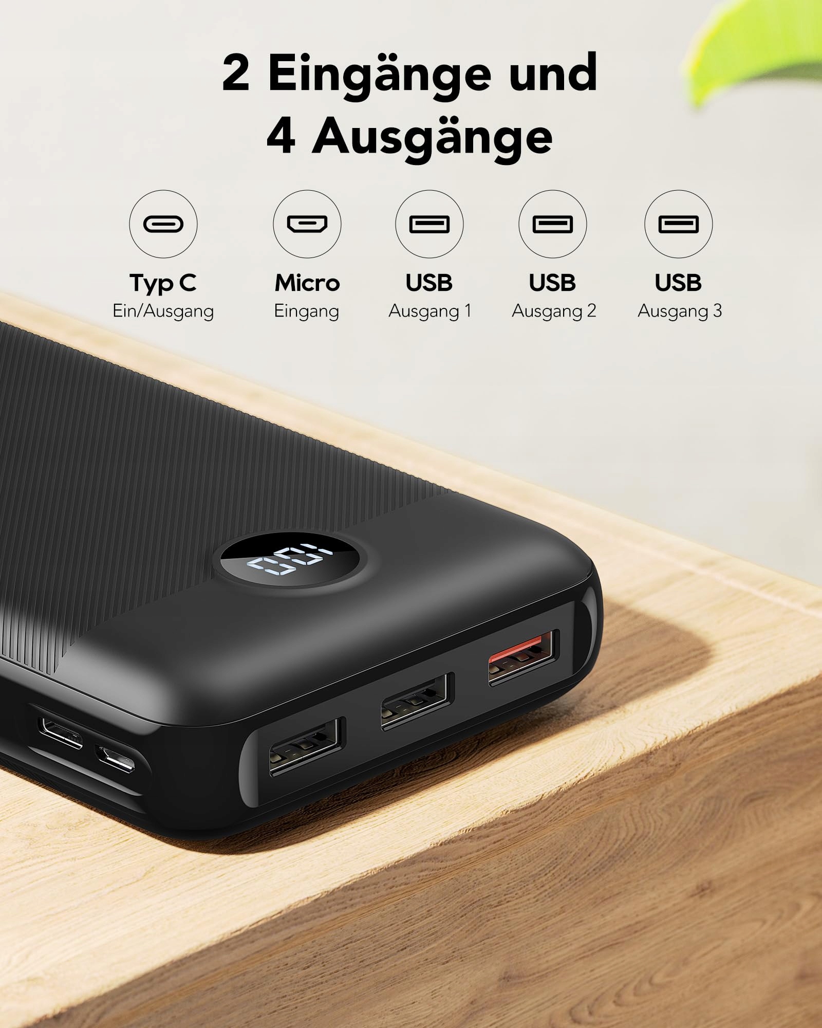 VEGER Power Bank 27000mAh 20W PD USB C, 4 Outputs, LED, iPhone/Samsung — miniatura 3