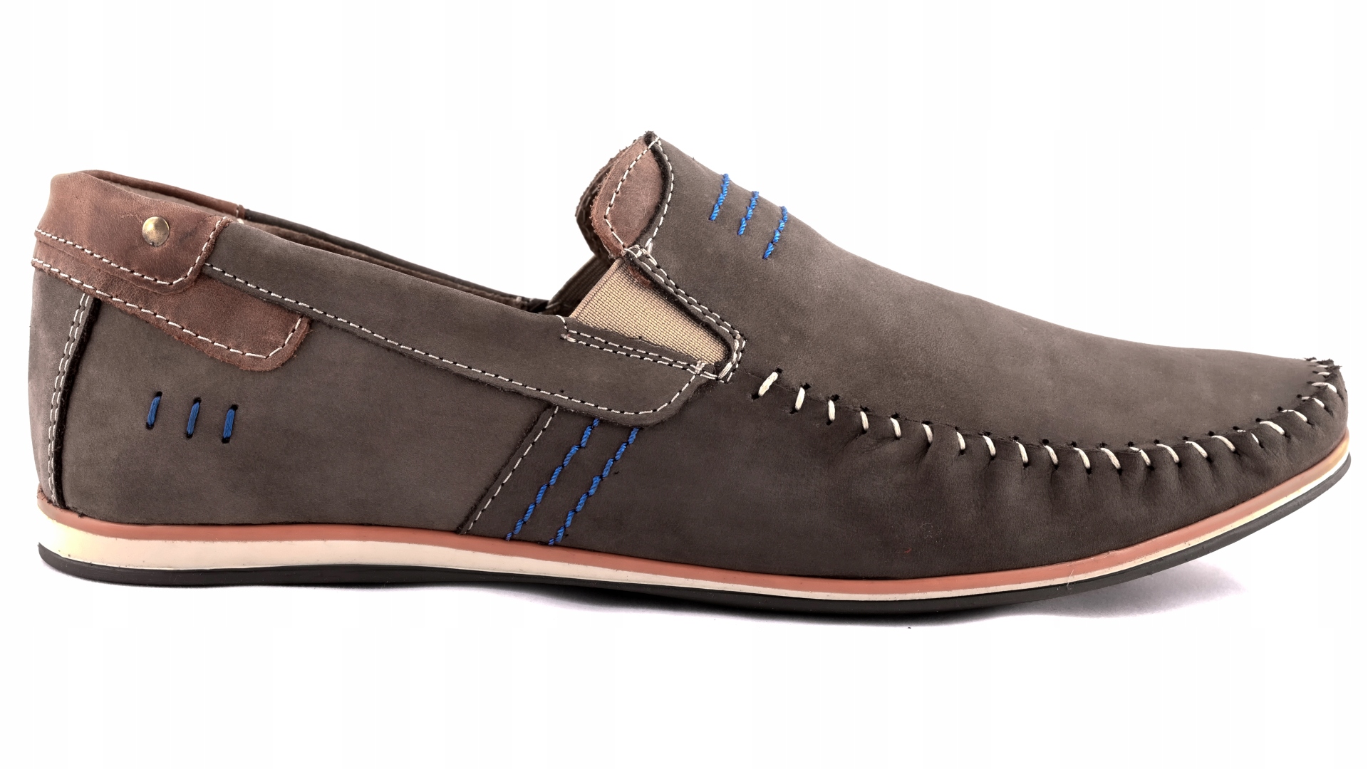 Mokasyny męskie POLSKIE buty skórzane brązowe 45 Nosek szpic