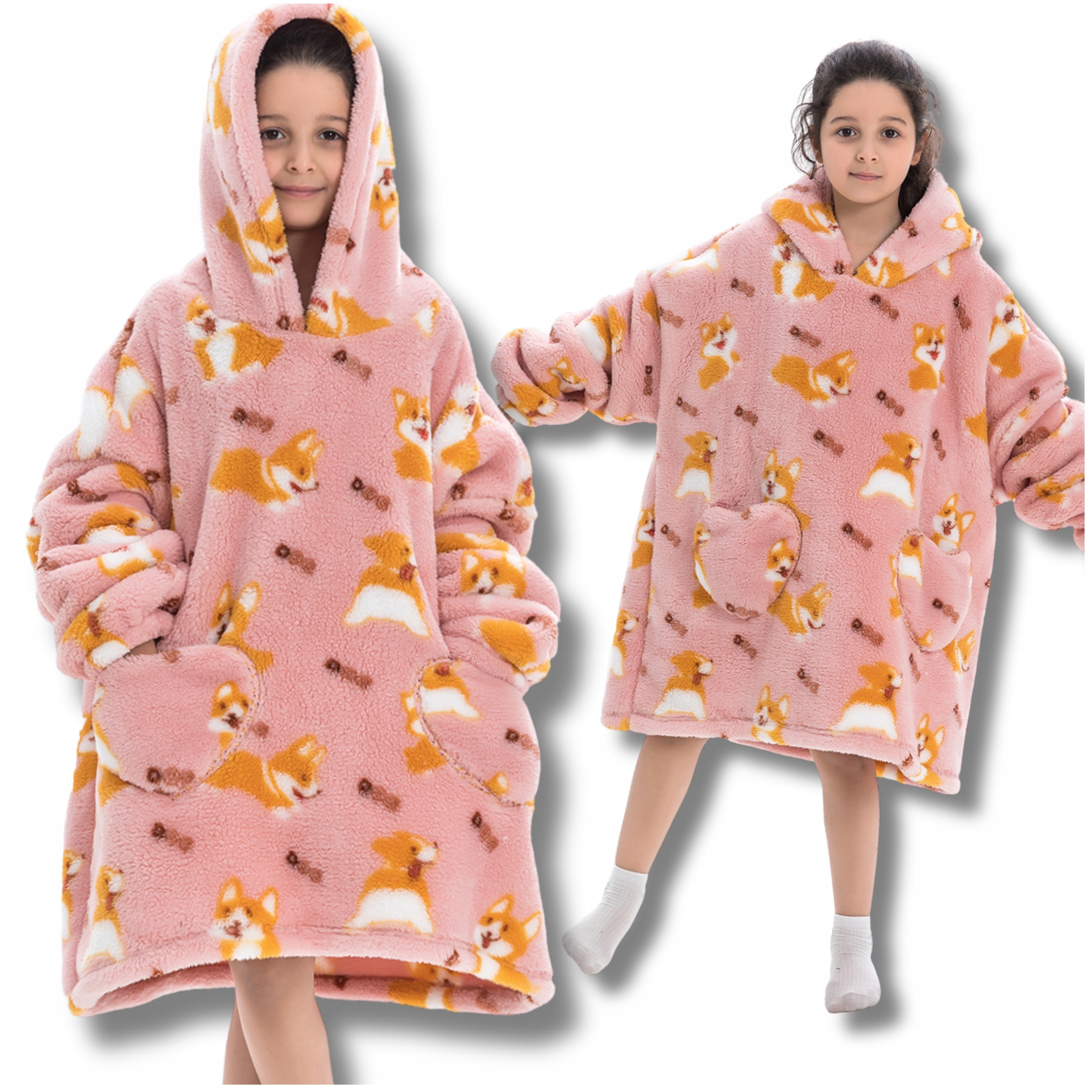 Kocobluza Dla Dzieci Koc Bluza Piżama Polar Z Kapturem Dziecieca Pies Corgi