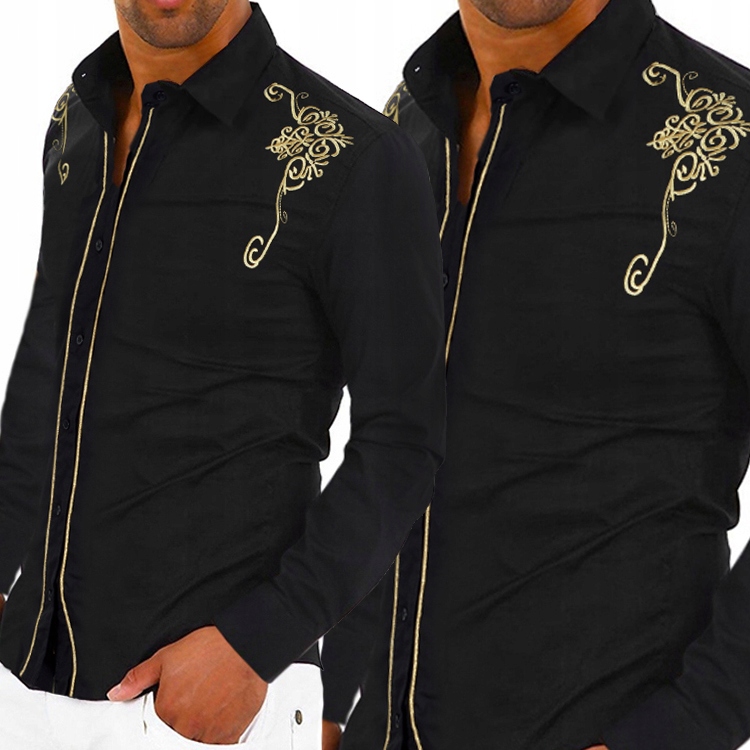 Koszula Męska Casual Elegancka Haft Wyszywana Gold Rozmiar M