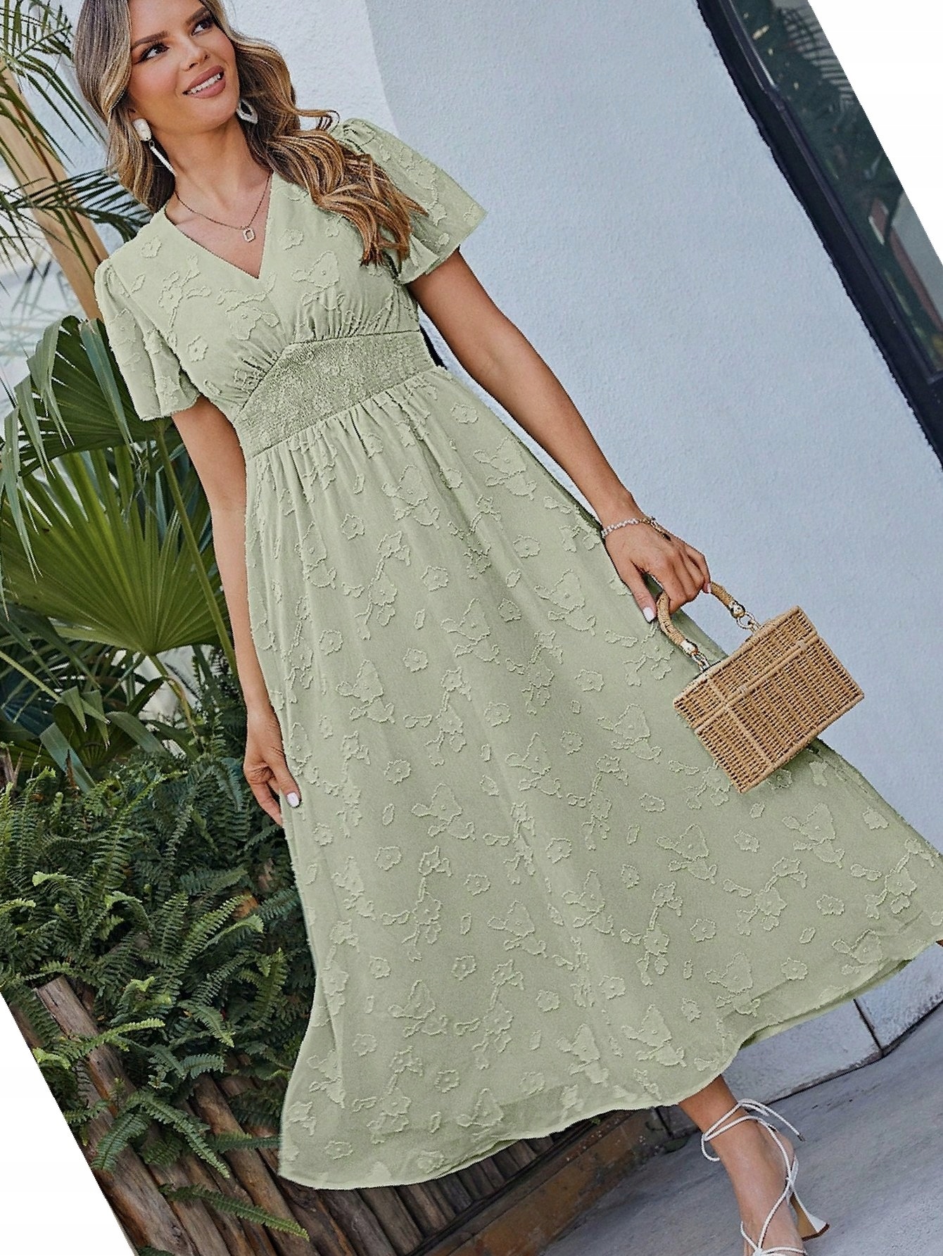 Šaty Casual Texturovaná Dlouhá Simplee Letní Rozšířená Boho L 40