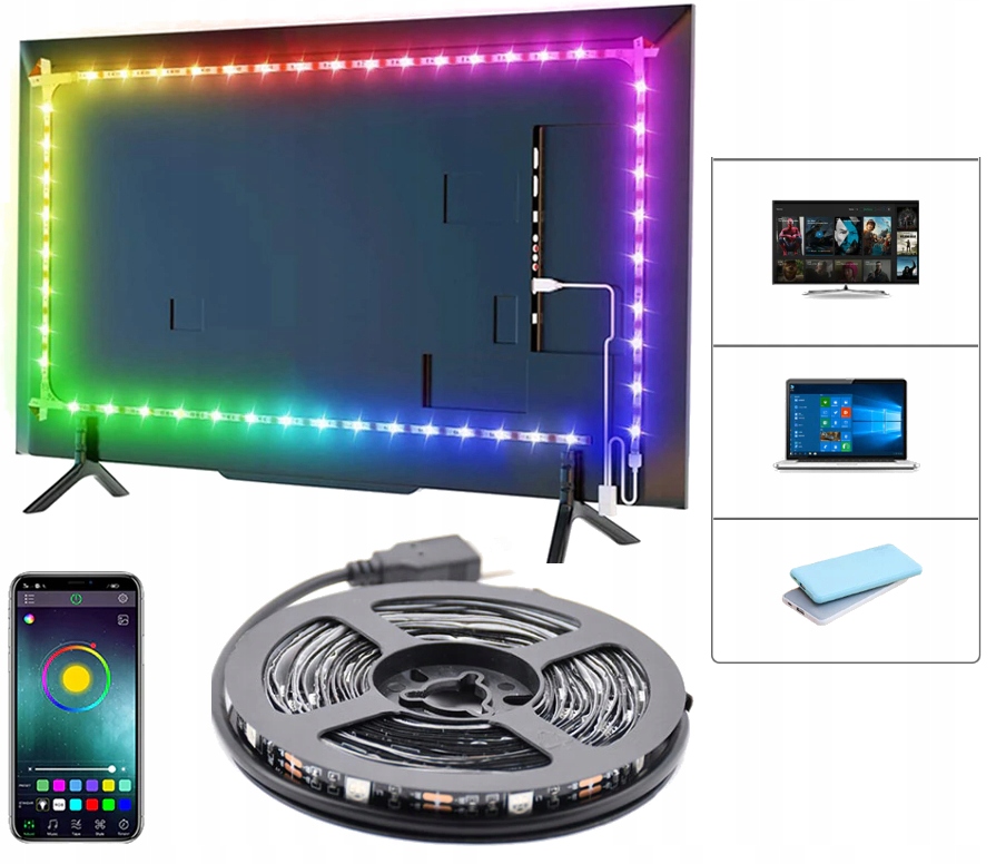 

Taśma Led 4m Rgb Usb podświetlenie Tv Bluetooth