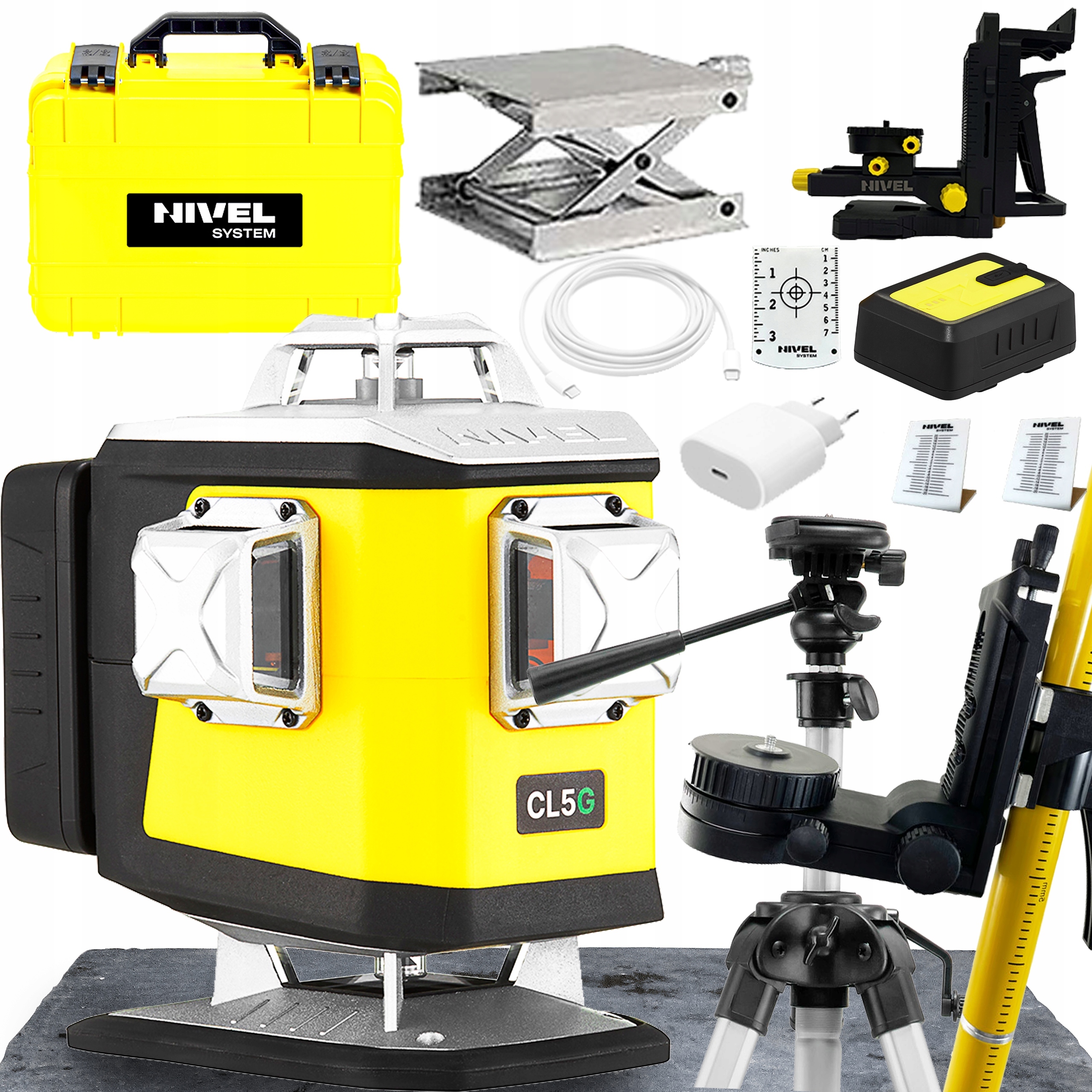 Laser Krzyżowy (zielony) 4x360 Nivel System CL5G Łata LP-36 Statyw SJJ-M1