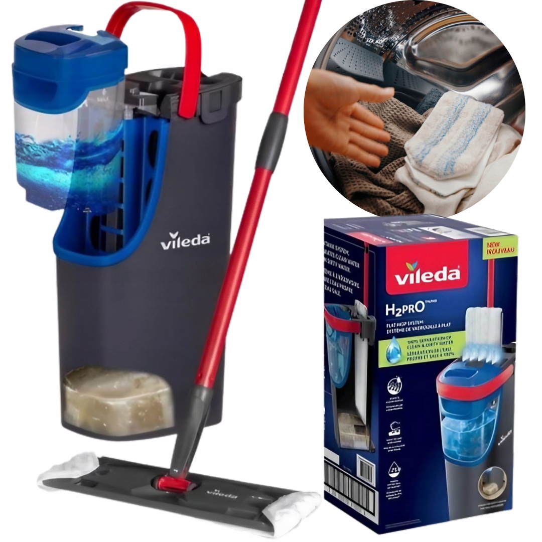 Mop Płaski Vileda H2prO Wiadro Dwukomorowy Mikrofibra Obrotowy 2 Zbiorniki