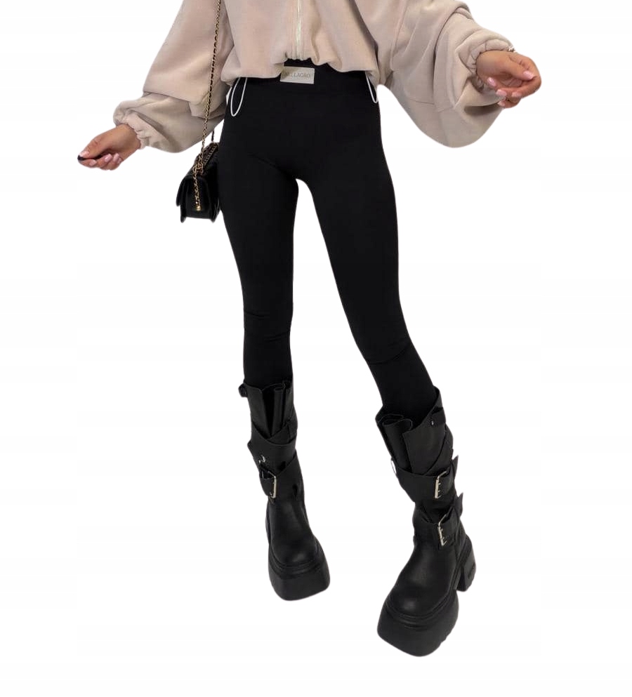 Dámské legíny s vysokým pasem Bella Millagro, černé, béžová nášivka