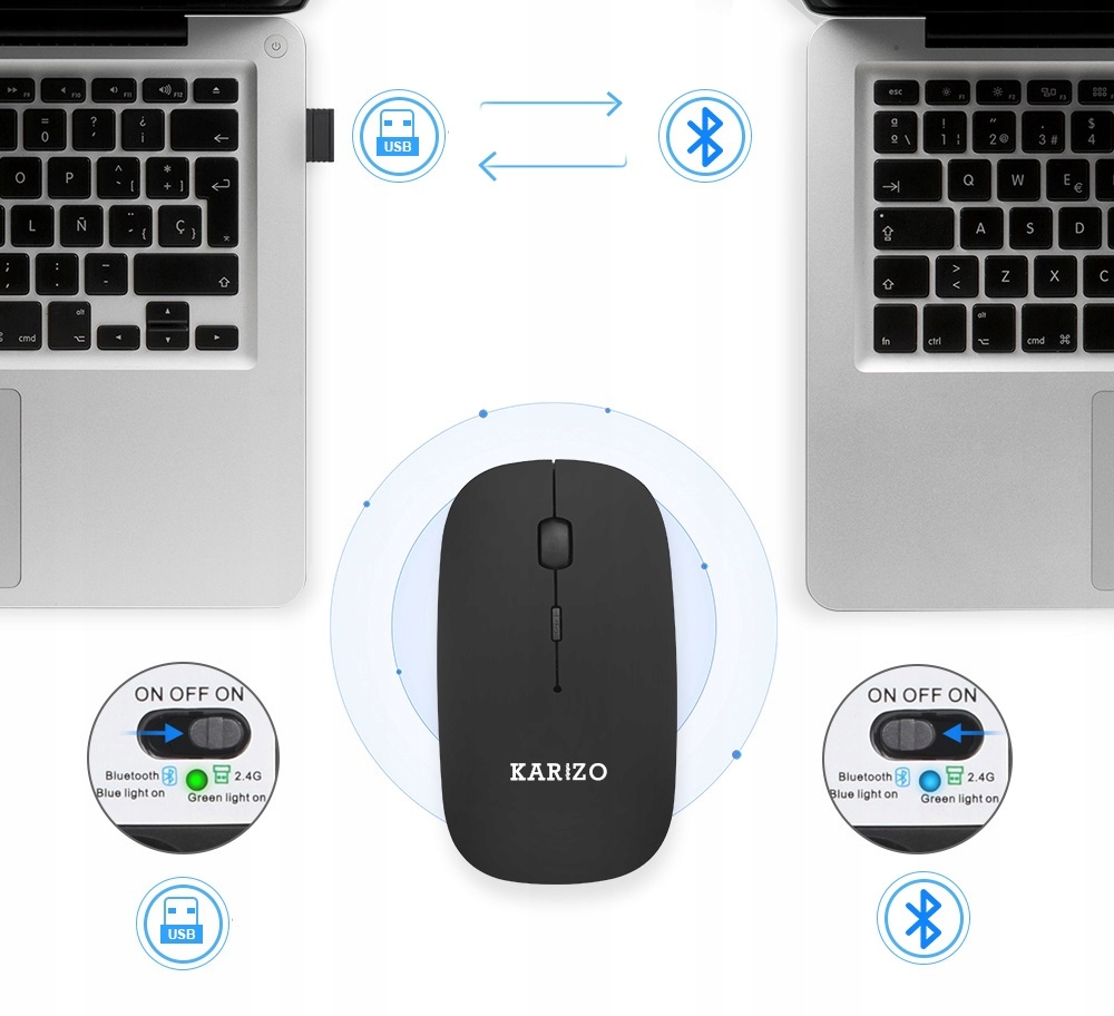 Mysz bezprzewodowa cienka 2400 Akumulator Bluetoth Interfejs USB USB (Radio 2.4 GHz) Bluetooth