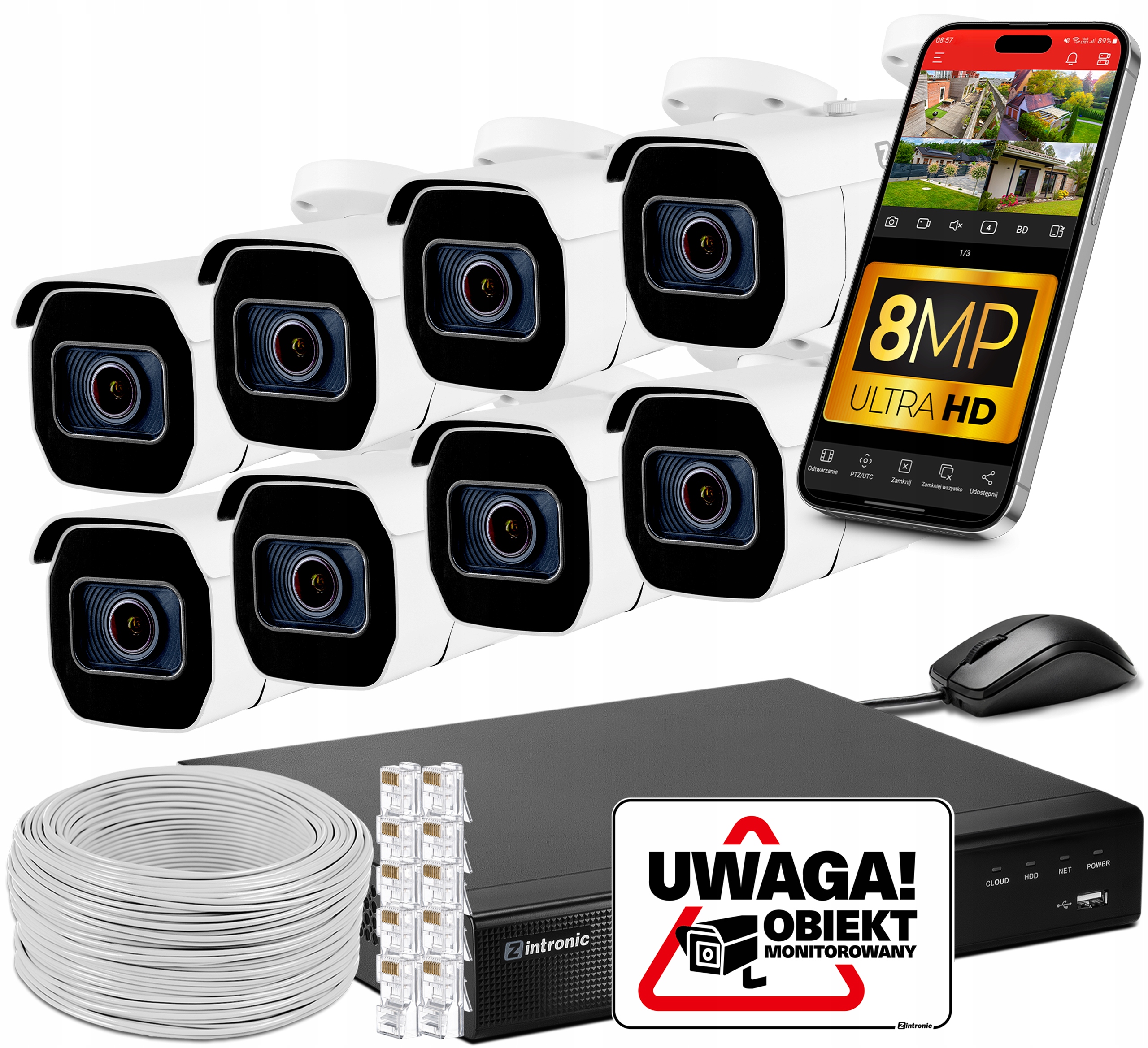 Sada pro Monitorování 8 Ip kamer Poe 8MPx B8 Ultimate 5xZoom IR60m Bez Disku