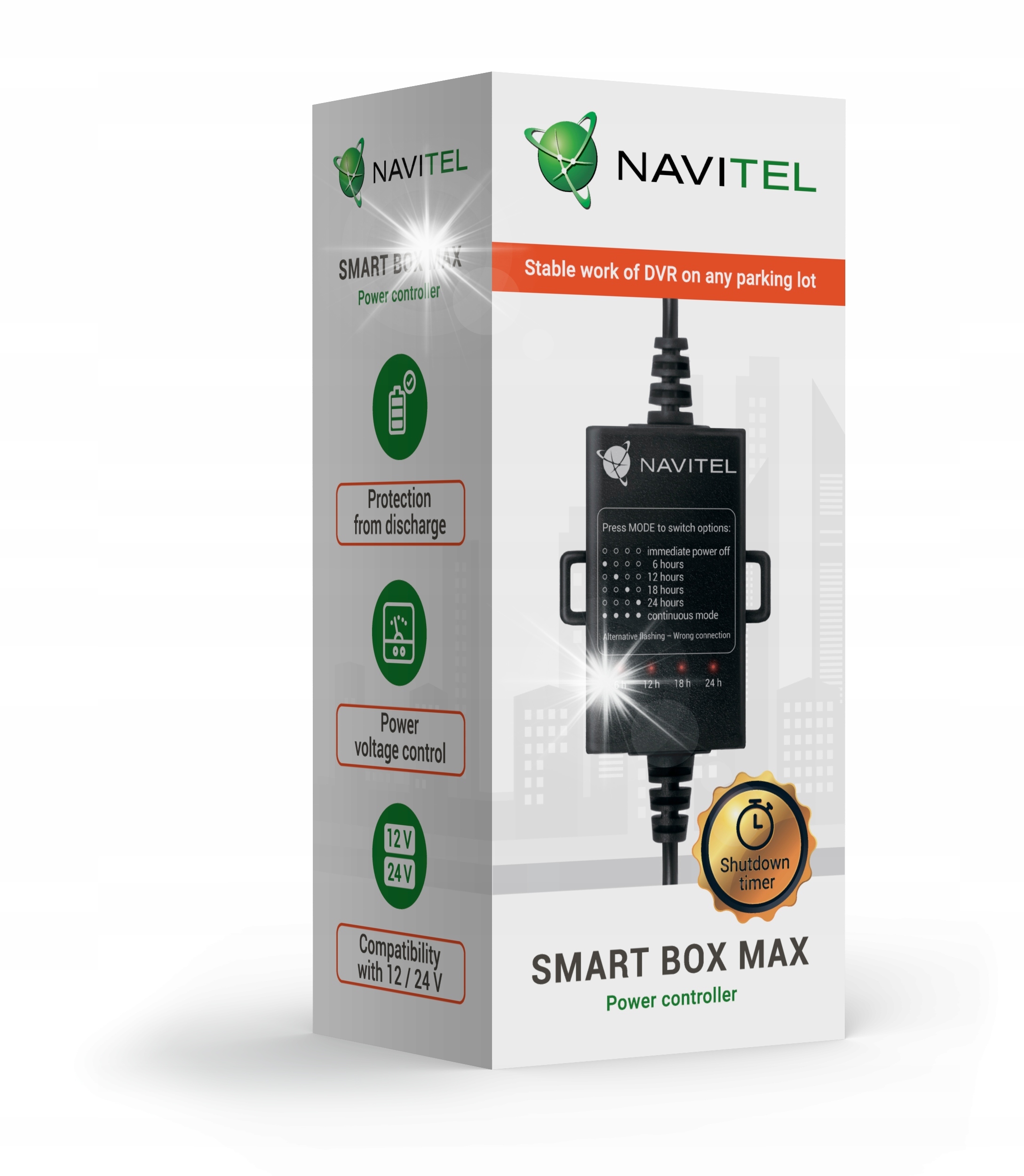 Адаптер питания Navitel Smart Box Max USB-C/mini 12 / 24V защищает аккумулятор