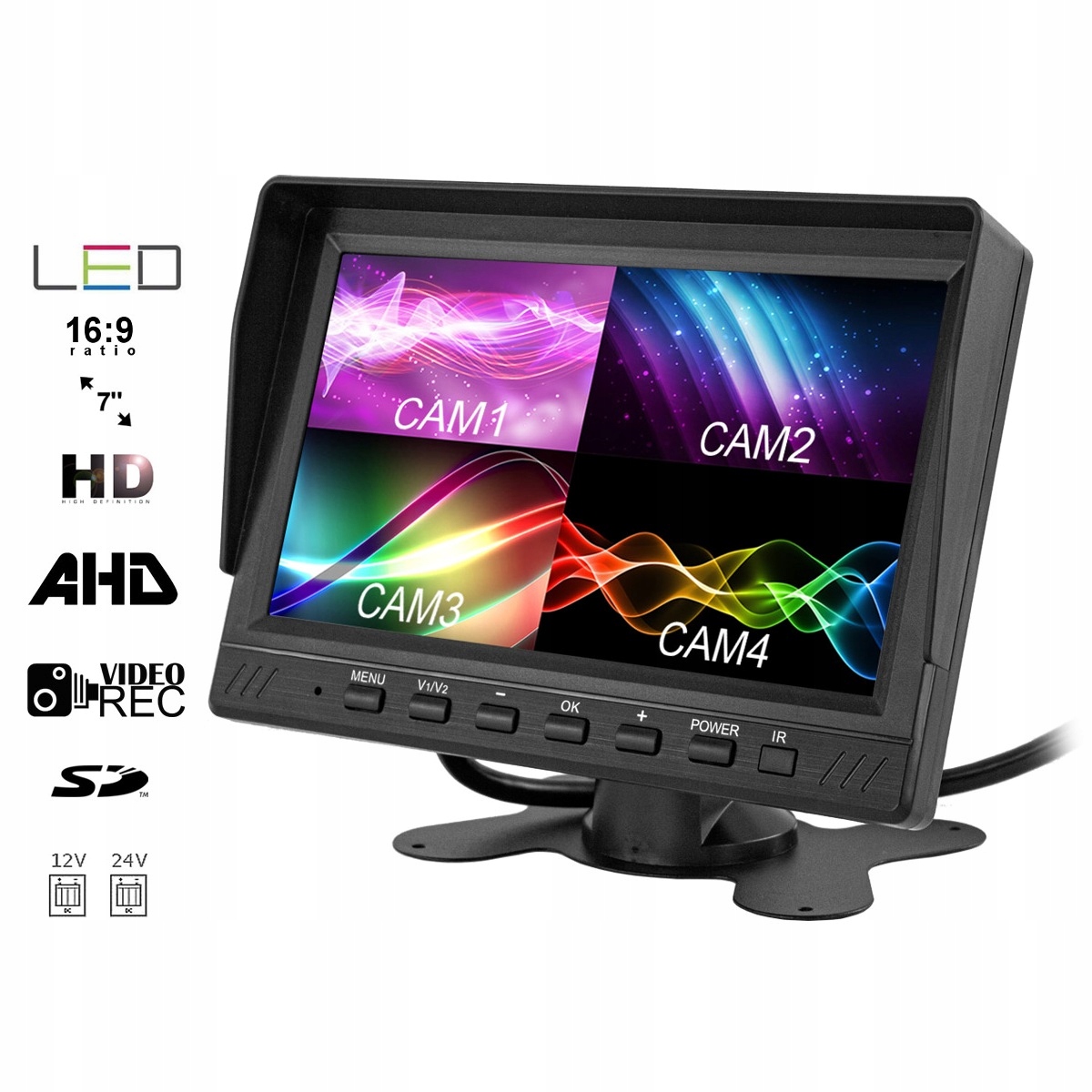 Monitor 7 cali na 4 kamery 4PIN AHD REJESTRATOR 12-24V Marka Nvox