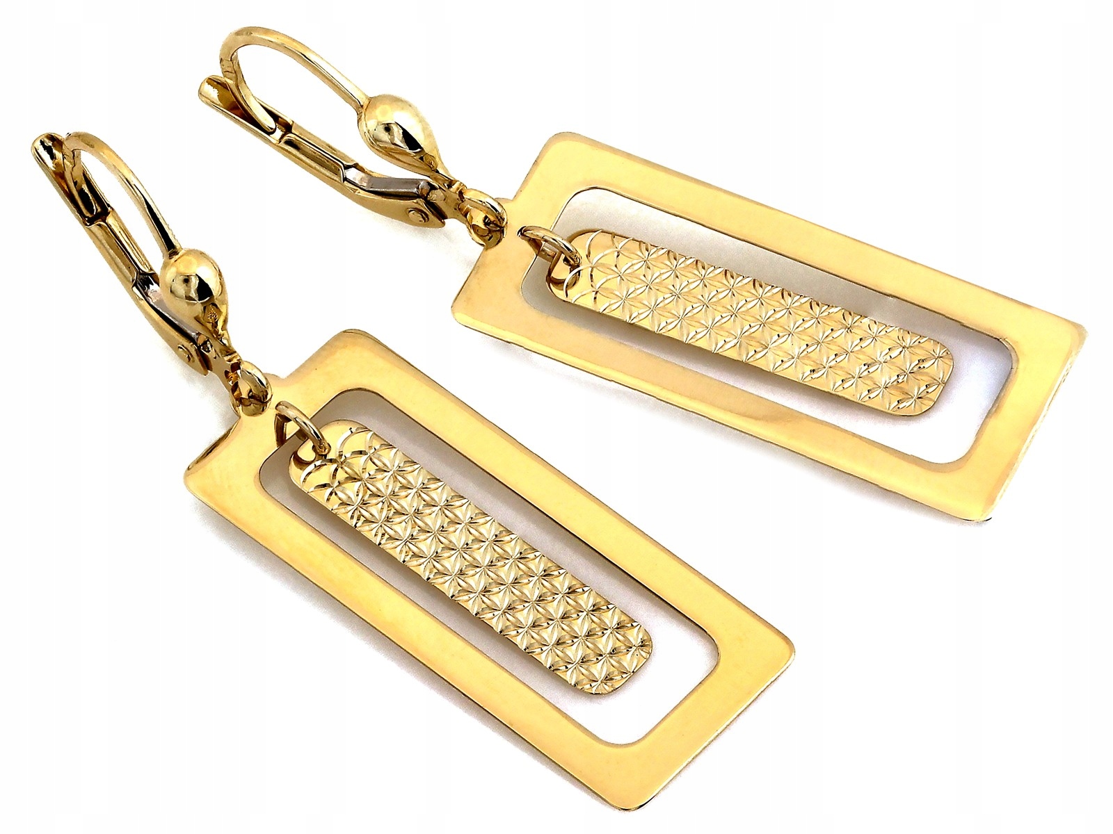 Zlaté náušnice dlouhé obdélníkové 585 závěsné plechy bez kamenů 2.92 g