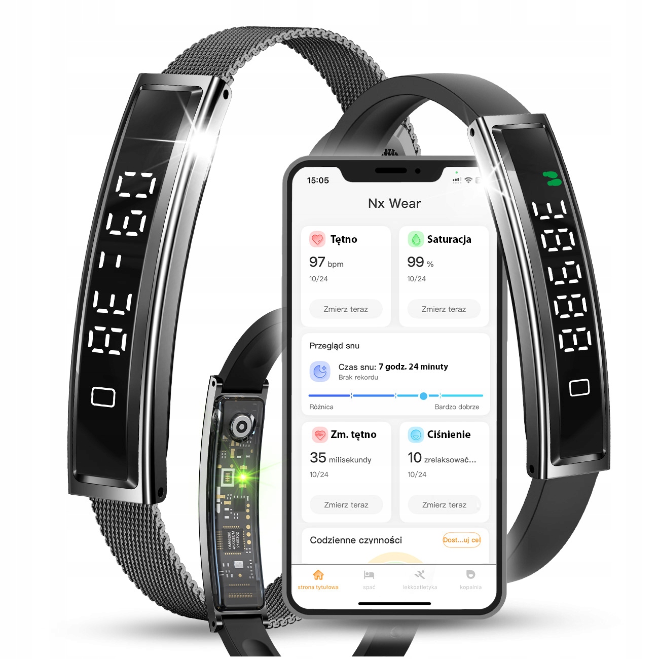 Řemínek Smartband Bluetooth Monitor srdečního tepu Krokoměr Vodotěsný Sen Sport Voda