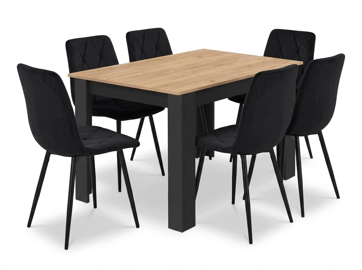 Stół Rozkładany z Krzesłami 120/160x80 Dąb Craft 6 Krzeseł Tapicerowanych C