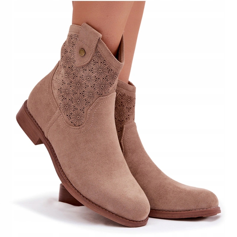 Dámské Kotníkové Boty Ažurový Vzor Plochý Podpatek S.barski HY61-8025 Béžové 40