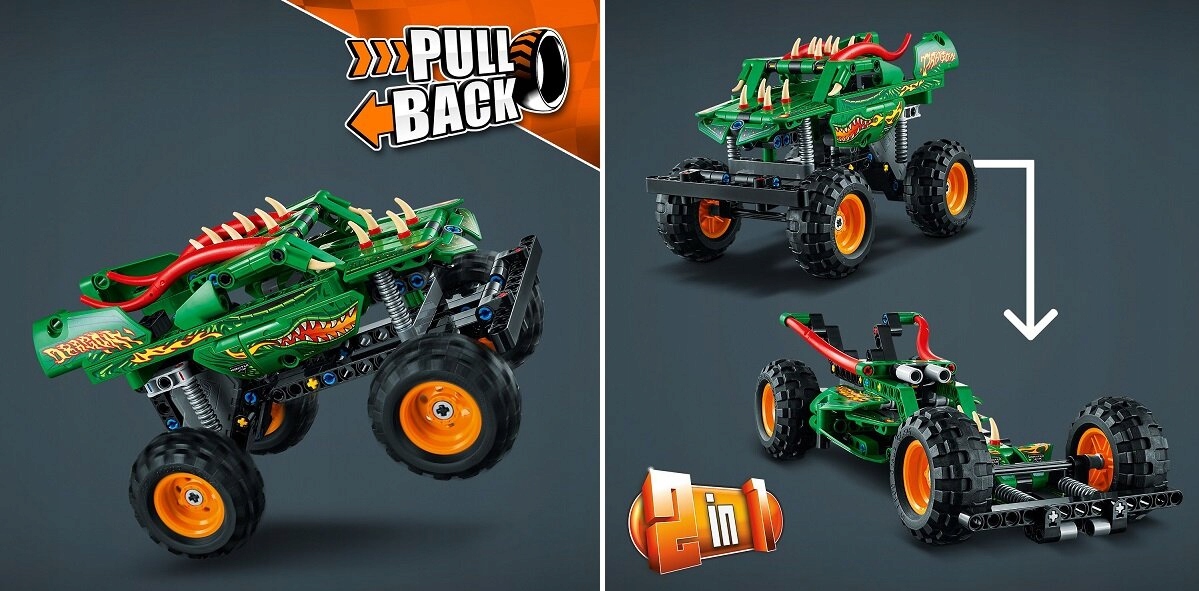 LEGO TECHNIC MONSTER JAM DRAGON 2W1 MONSTER TRUCK WYŚCIGÓWKA SAMOCHÓD AUTO Stan opakowania oryginalne