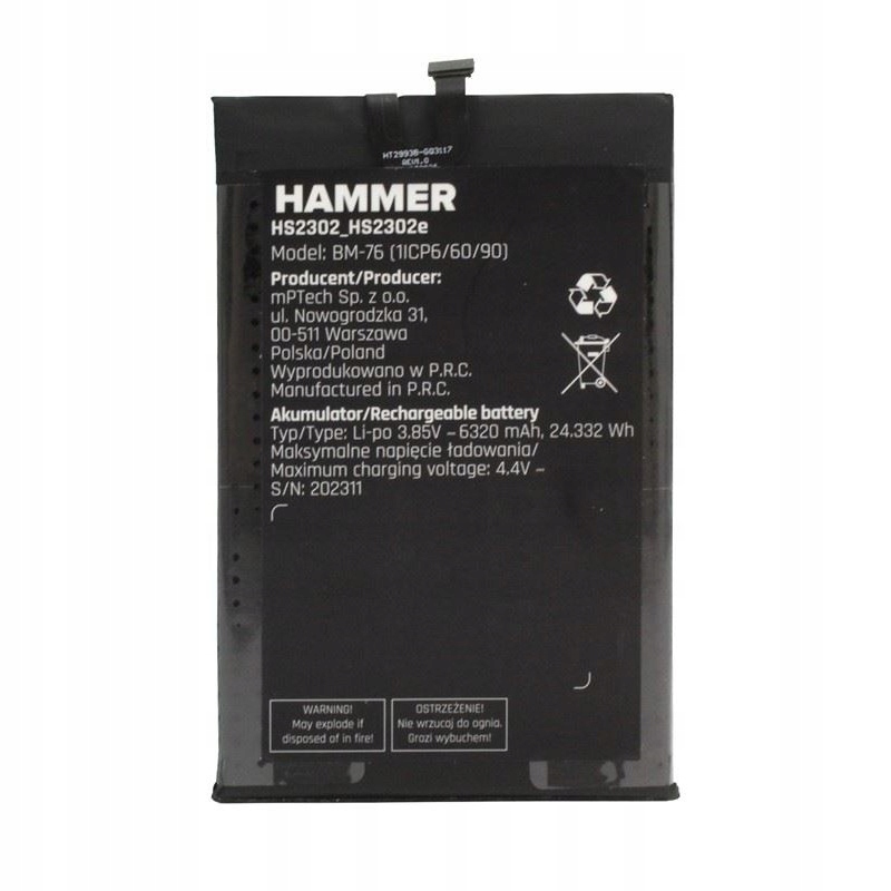 Oryginalna Bateria do Hammer Iron V , E , Steel BM-76