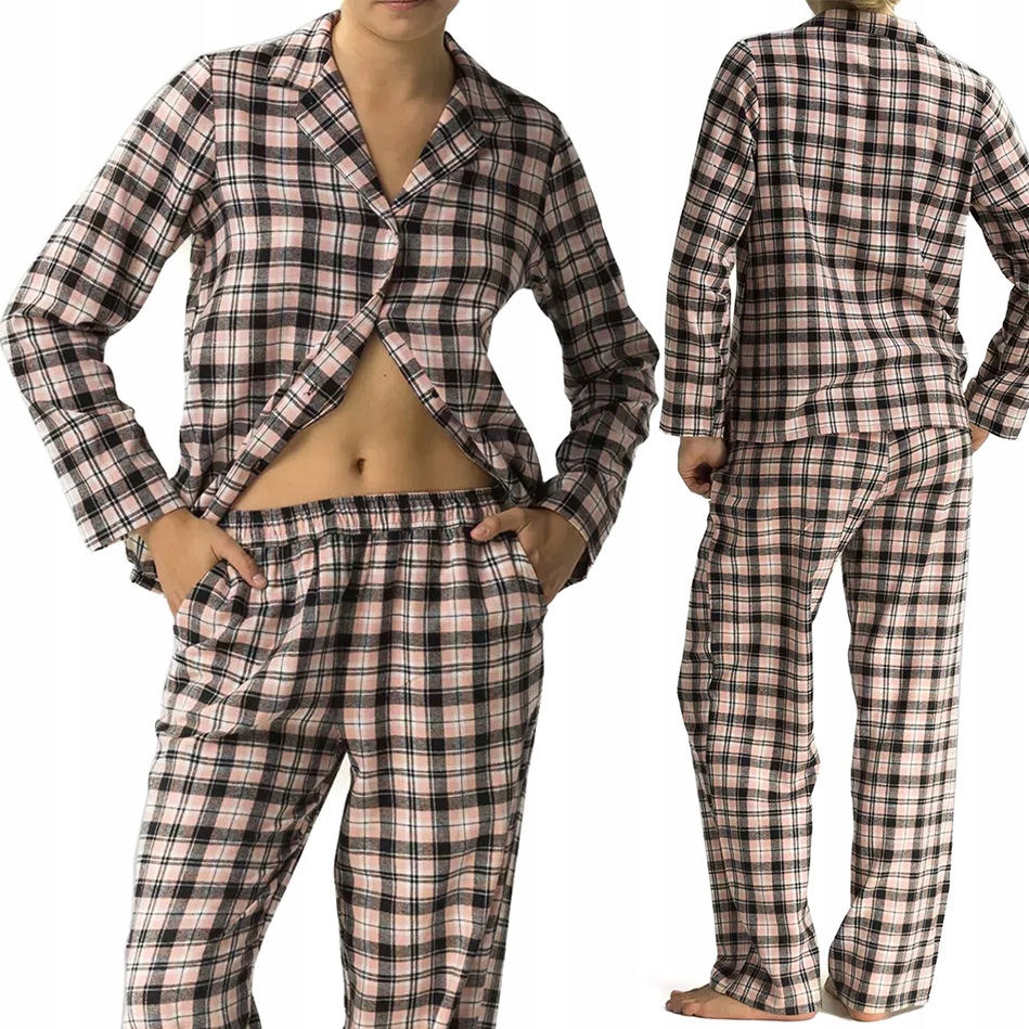 Dámské kostkované pyžamo 100% Bavlna s dlouhým rukávem Atlantic NLP-486 L