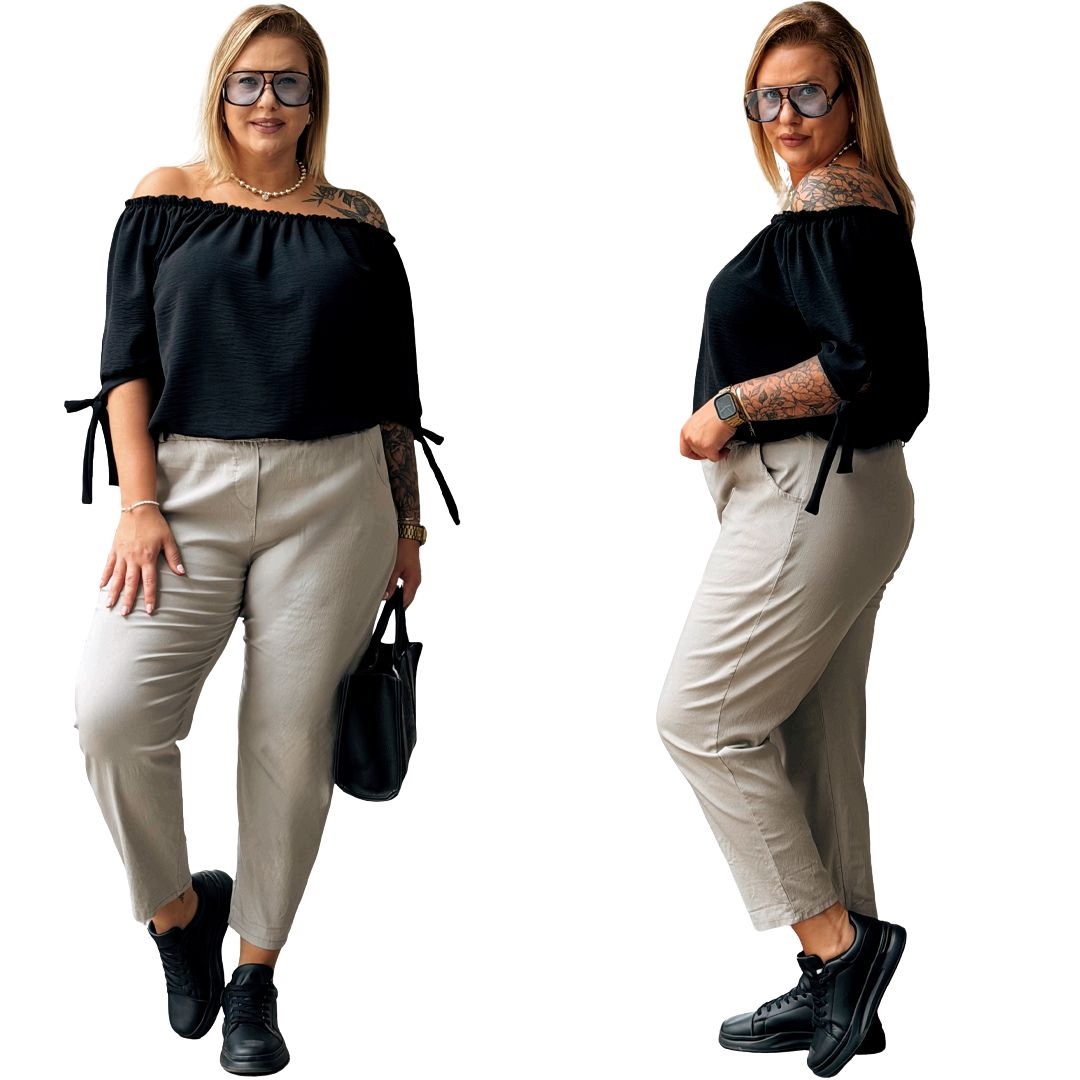 Dámské elastické kalhoty Plus Size Velké velikosti Cavaricci Fango