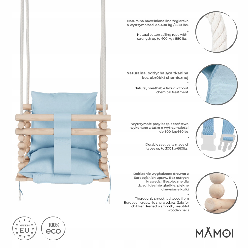 MAMOI Huśtawka dla dzieci DREWNIANA 3 w 1 PASY EAN (GTIN) 5903815211850
