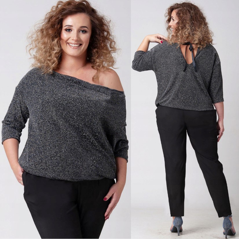 Elegantní večerní kombinéza na Svatební Hostina Stříbrná Nitka Plus Size 54 7XL
