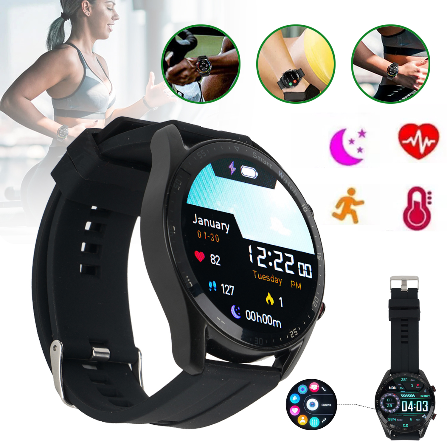 INTELIGENTNY ZEGAREK SMART WATCH DLA KOBIET I MĘŻCZYZN Z FUNKCJĄ DZWONIENIA