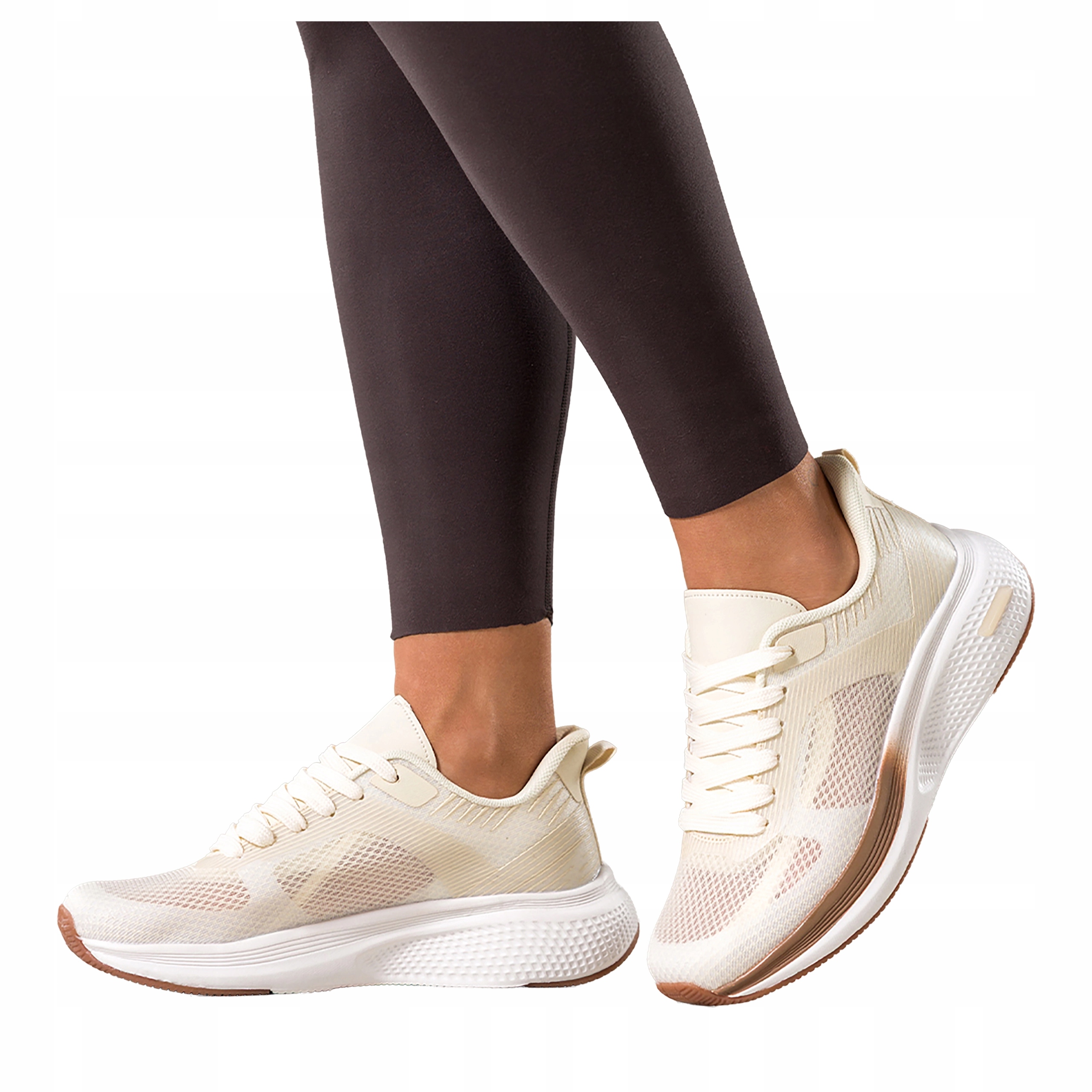 Béžové dámské sportovní tenisky na fitness na platformě, šněrovací, velikost 37