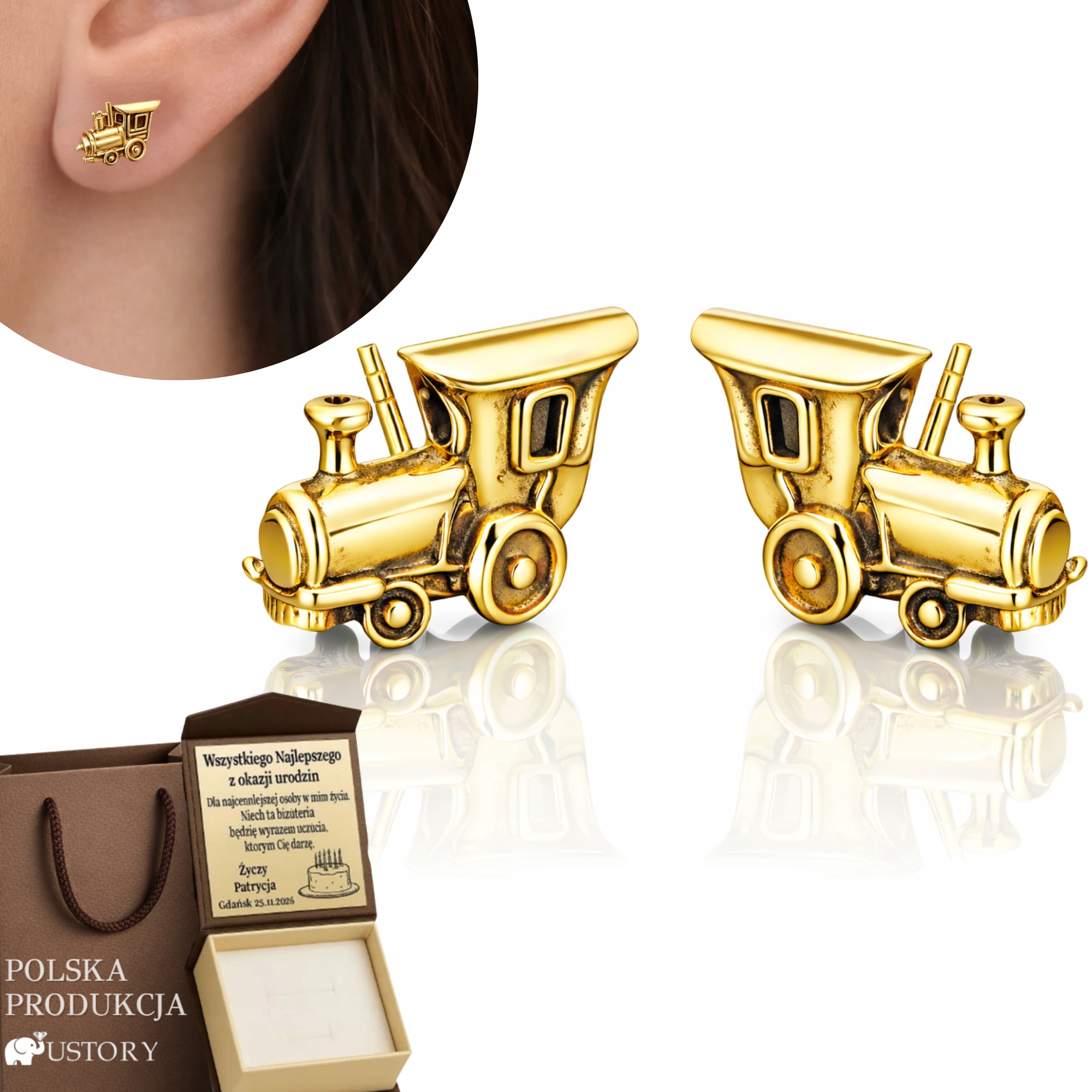 Zlaté Náušnice Vlaky Oxidované Lokomotivy 925 Roztomilé Jako Dárek