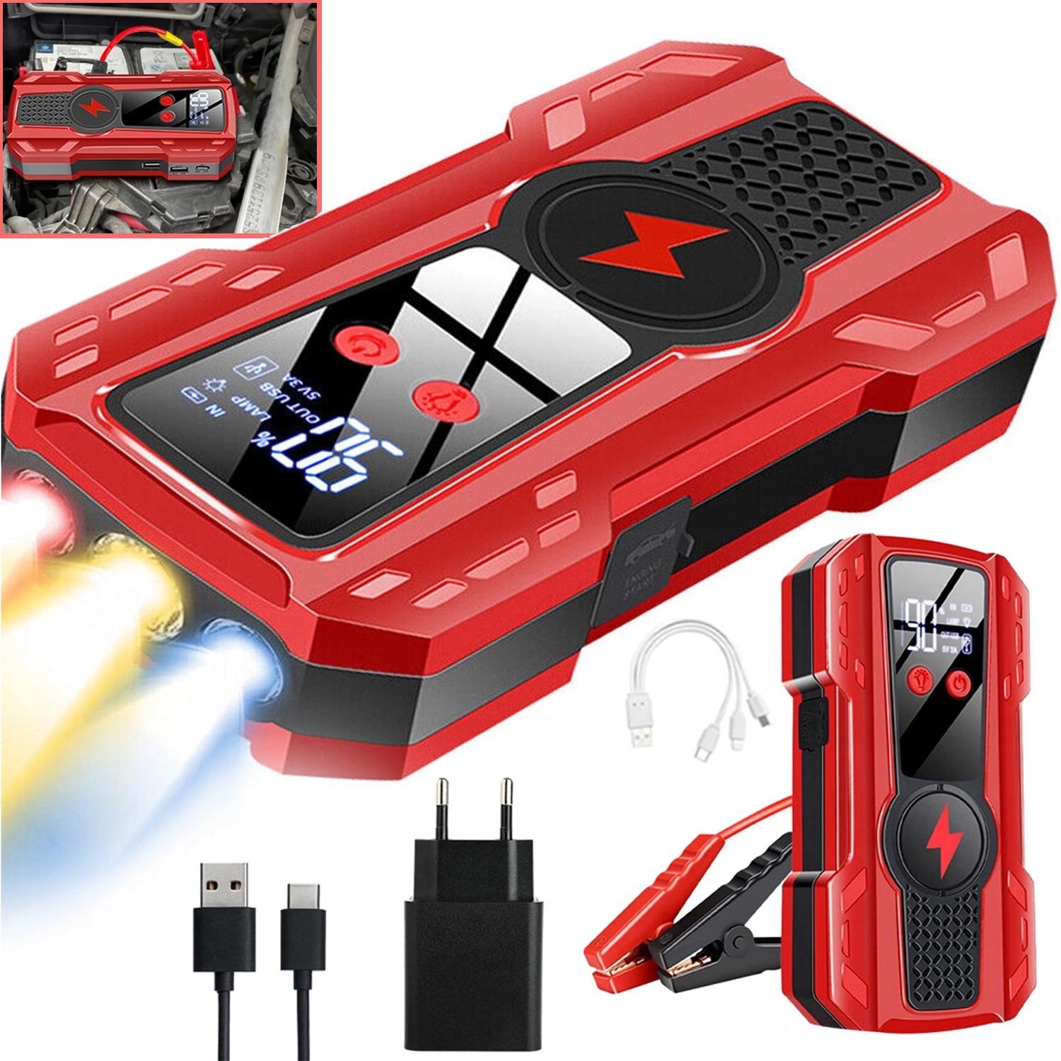 Power Bank Booster Startér Pro Skok Automobilový Start Svítilna 30000 Mah