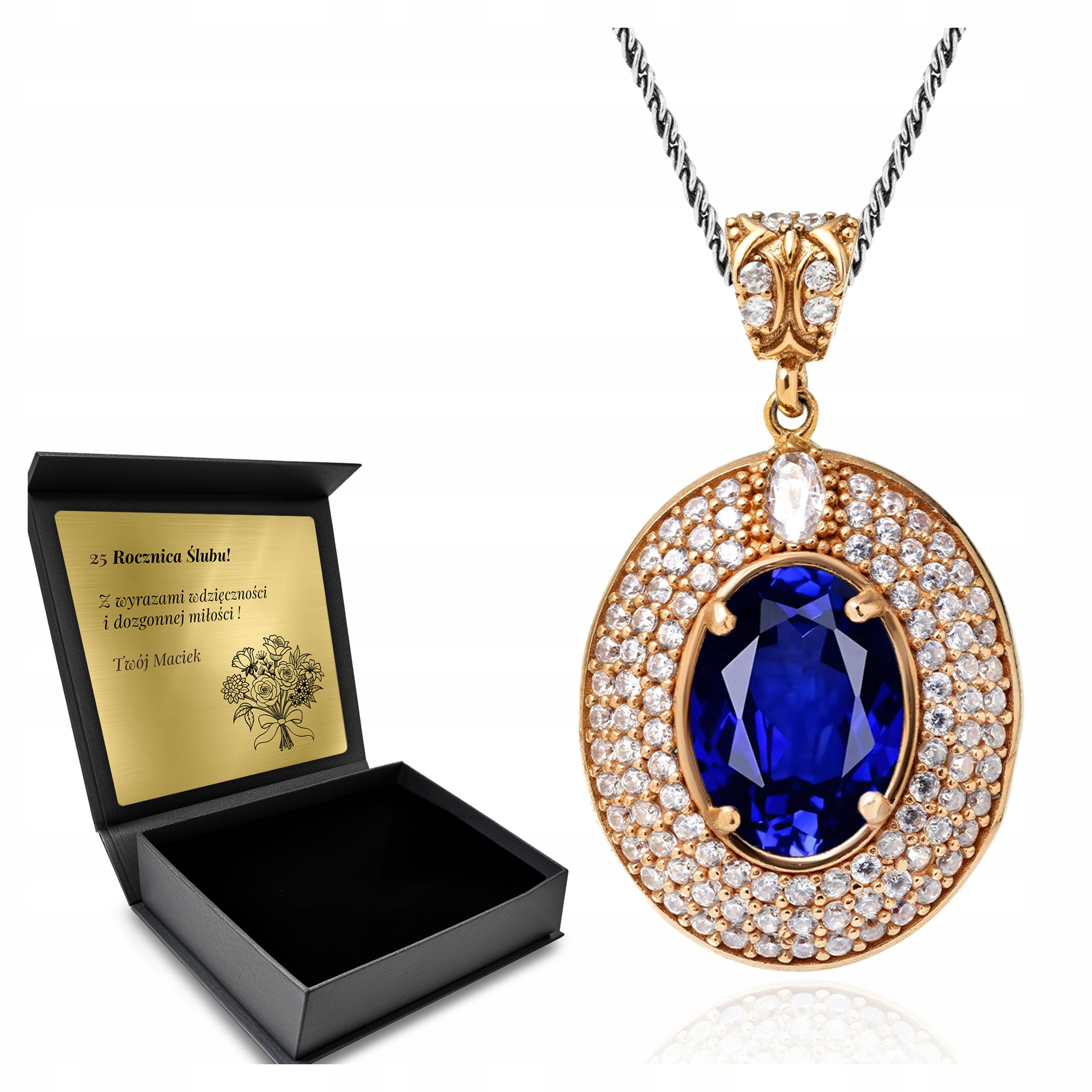 Stříbrný Náhrdelník 925 Zirkony A Safírové Šperky Pro Ženy Gravírování