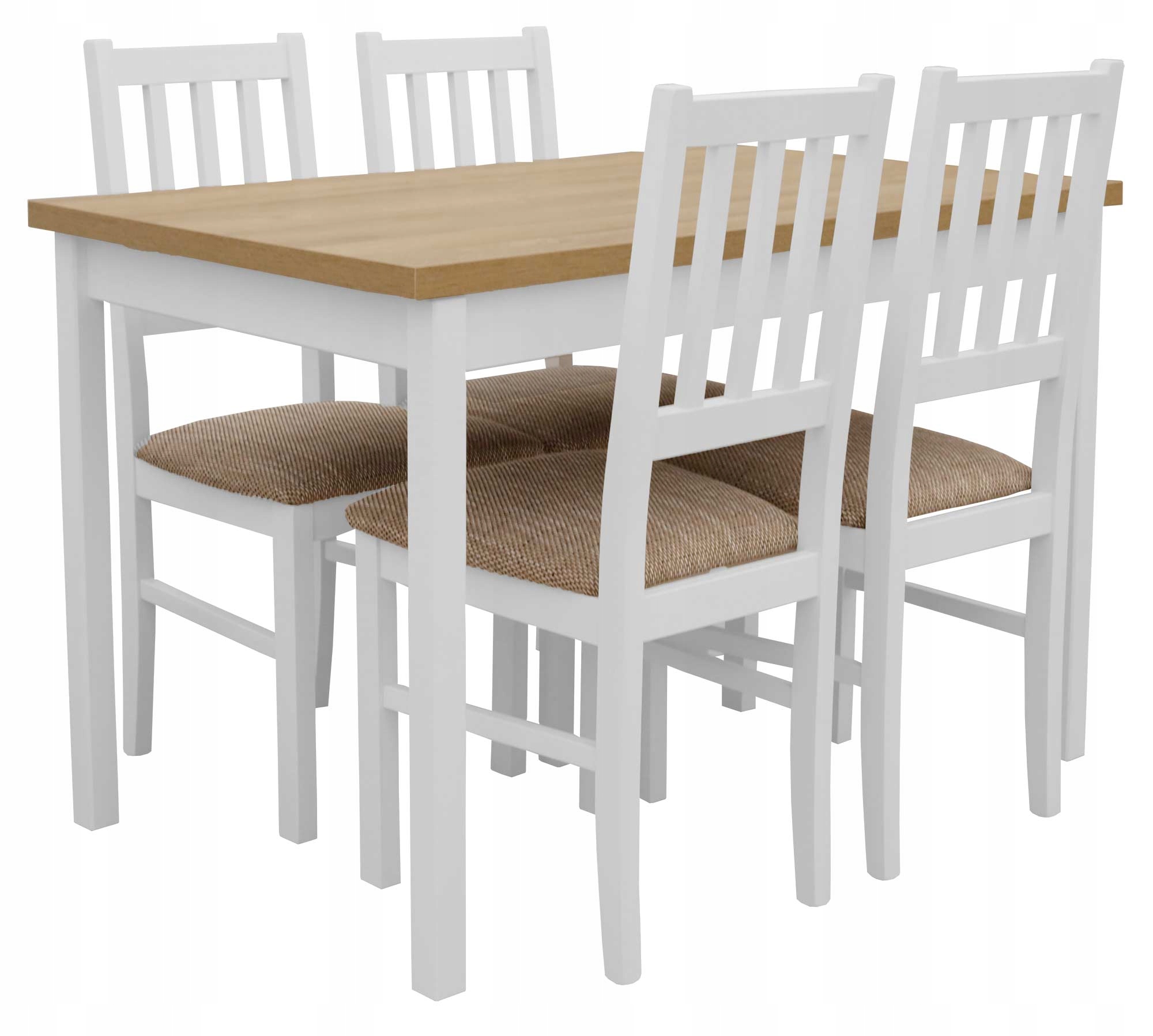 Dřevěný Jídelní Stůl S Židlemi Do Obývacího Pokoje X005, Bílá/dub Grandson