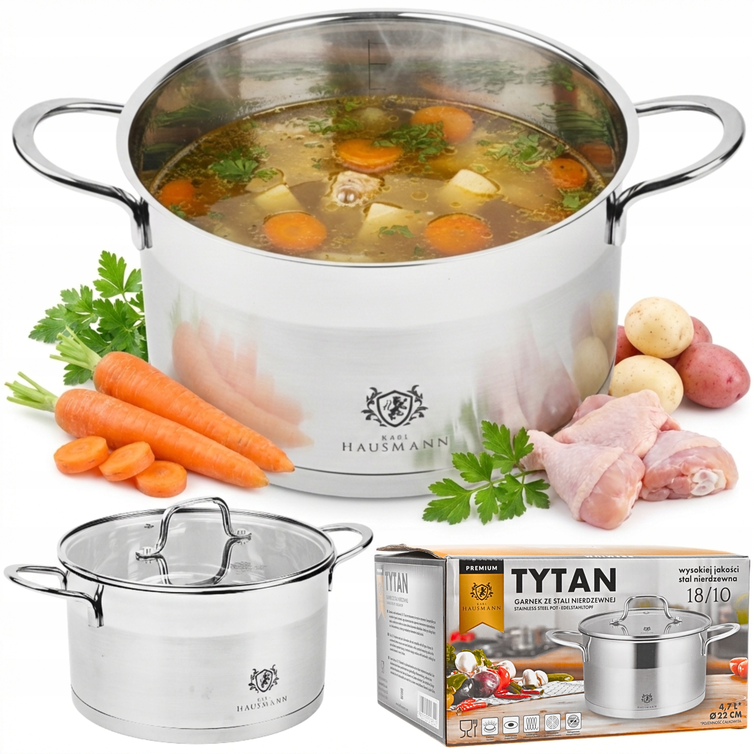 Hrnec Na Indukci A Plyn Z Oceli 18/10 7,6L 26CM S Poklicí Velký Pro Indukci