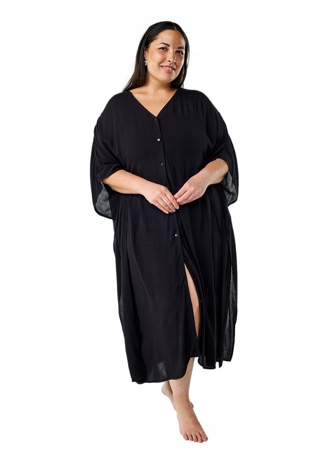 Plus Size Zizzi Vzdušné Černé Šaty Knoflíky 815A 54