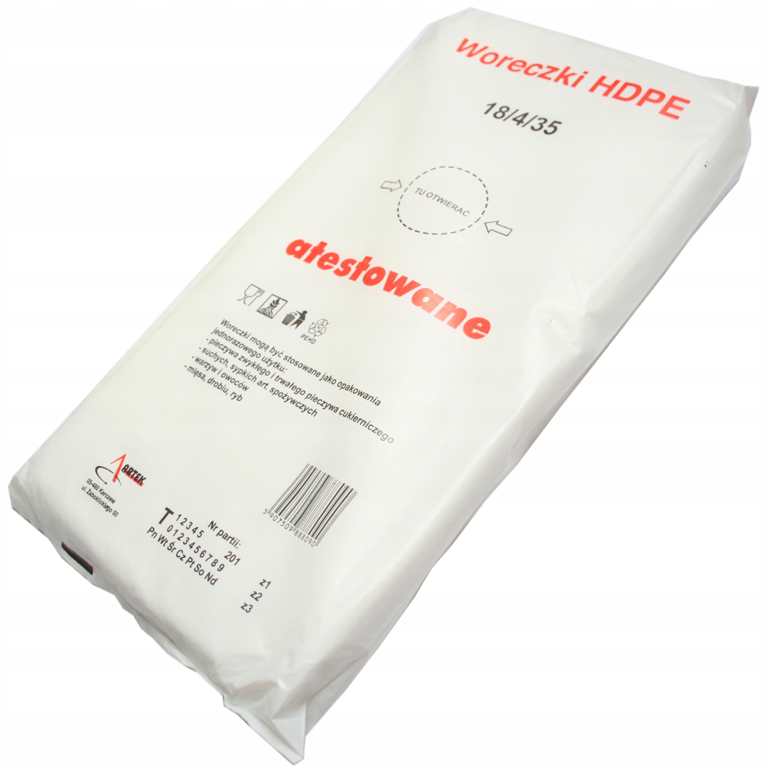 WORECZKI TOREBKI FOLIOWE HDPE ŚNIADANIOWE NA ŻYWNOŚĆ 18x35 cm ATESTOWANE EAN (GTIN) 5907509888090