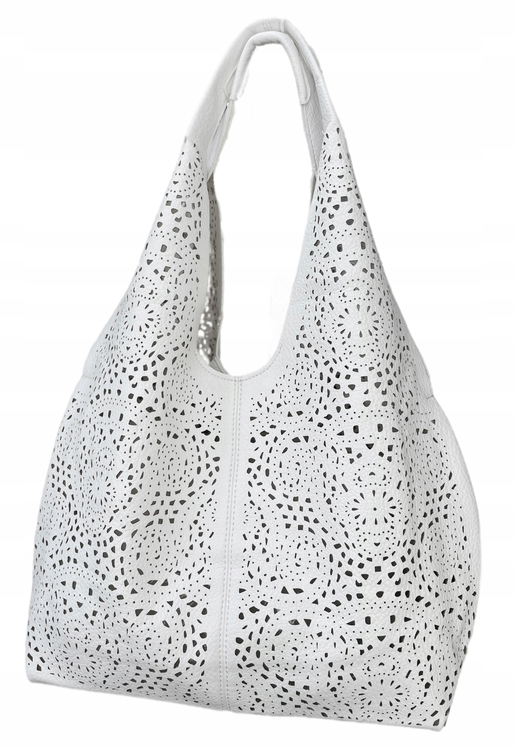 Andrea Massi Biała Ażurowa Torebka Damska Worek Shopper Modna Torba