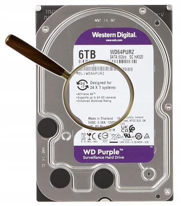 HDD Video Surveillance WD Purple 6TB CMR, 3.5'', 256MB, SATA 6Gbps, TBW:180 — 6