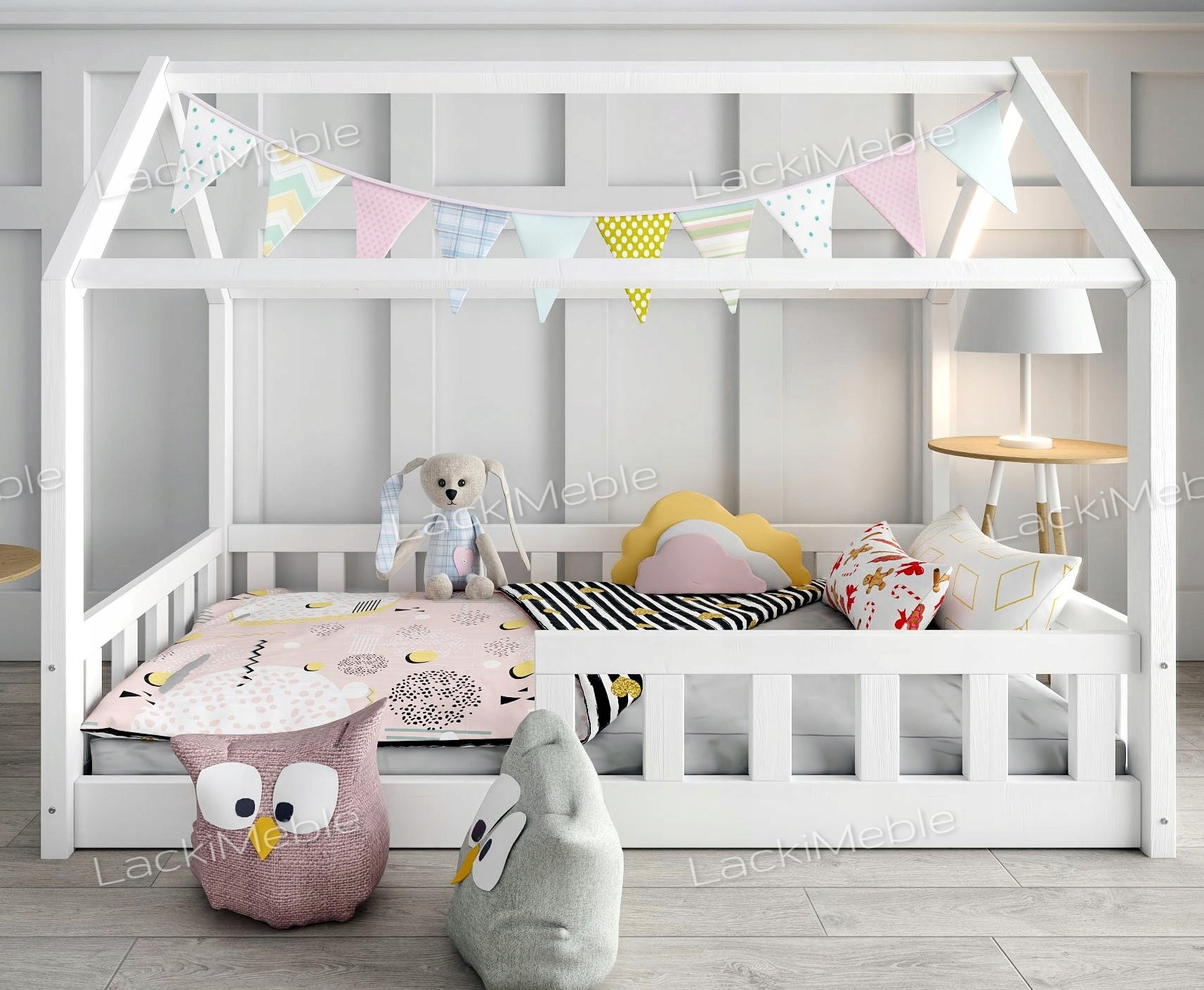 Łóżko domek dziecięce białe 90x200 wys 24H