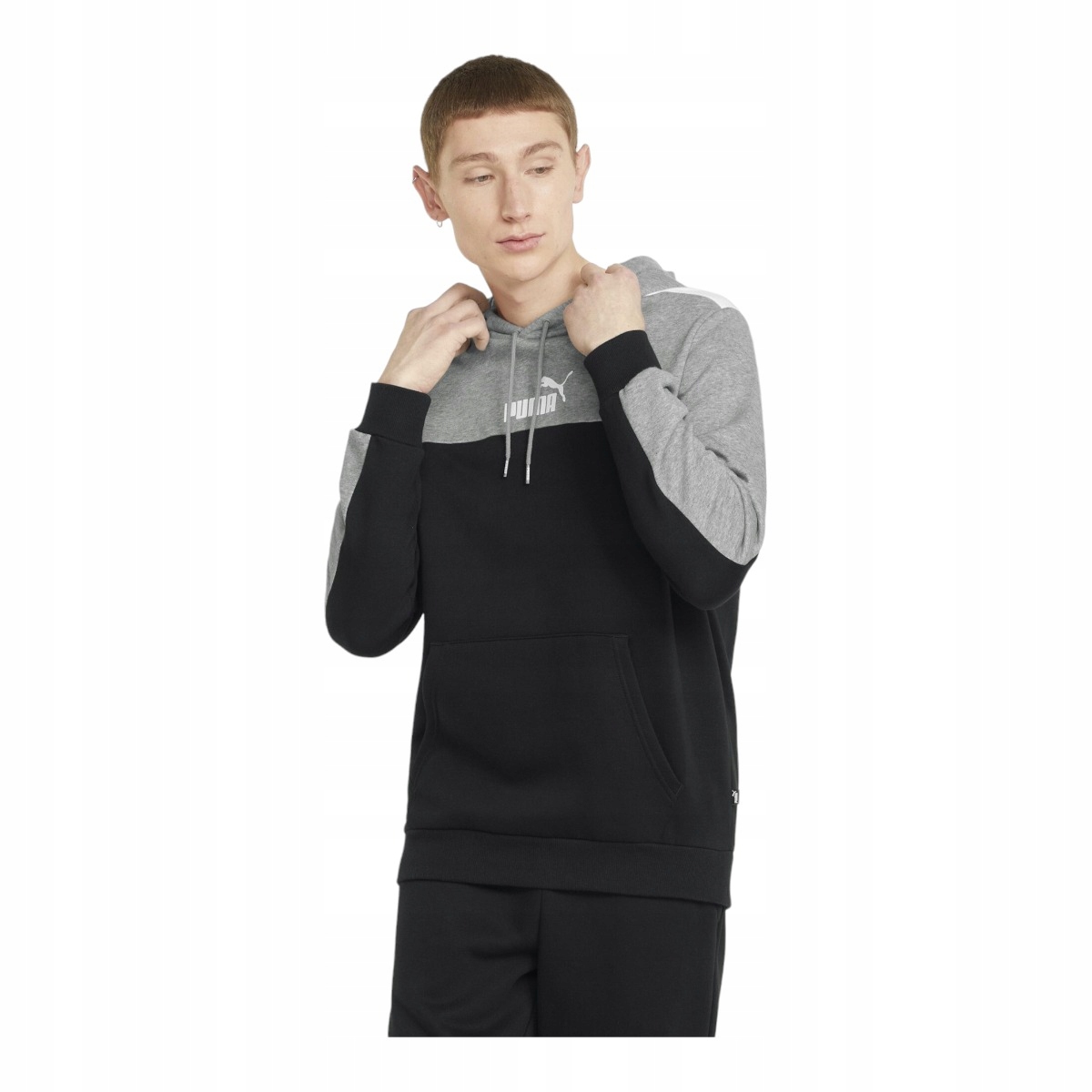 Puma Pánská Mikina S Kapucí Ess+ Block Hoodie Fl Černo-šedá vel. L