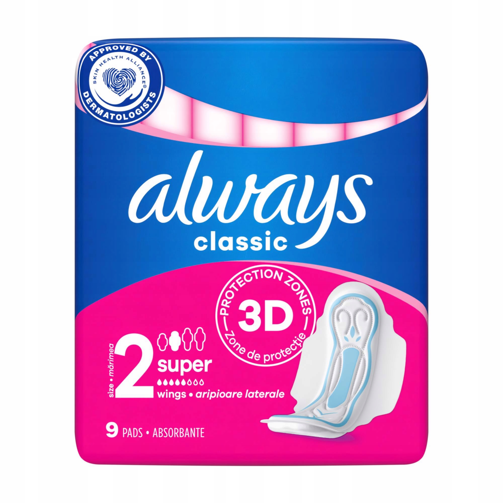 Always Classic Long Podpaski ze skrzydełkami, 9 sztuk