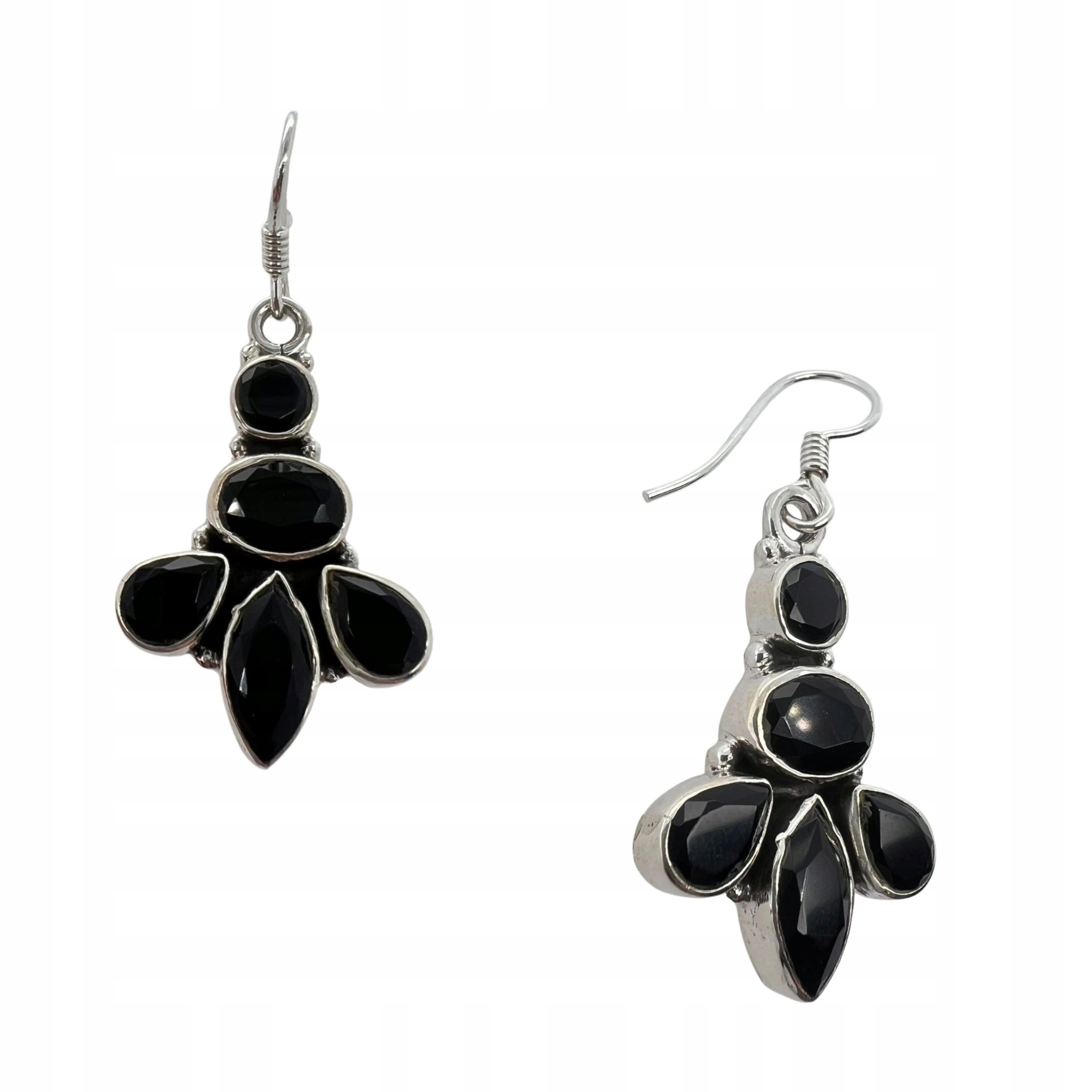 Závěsné Elegantní Dámské Stříbrné Náušnice Černé Onyx Ryzost 925