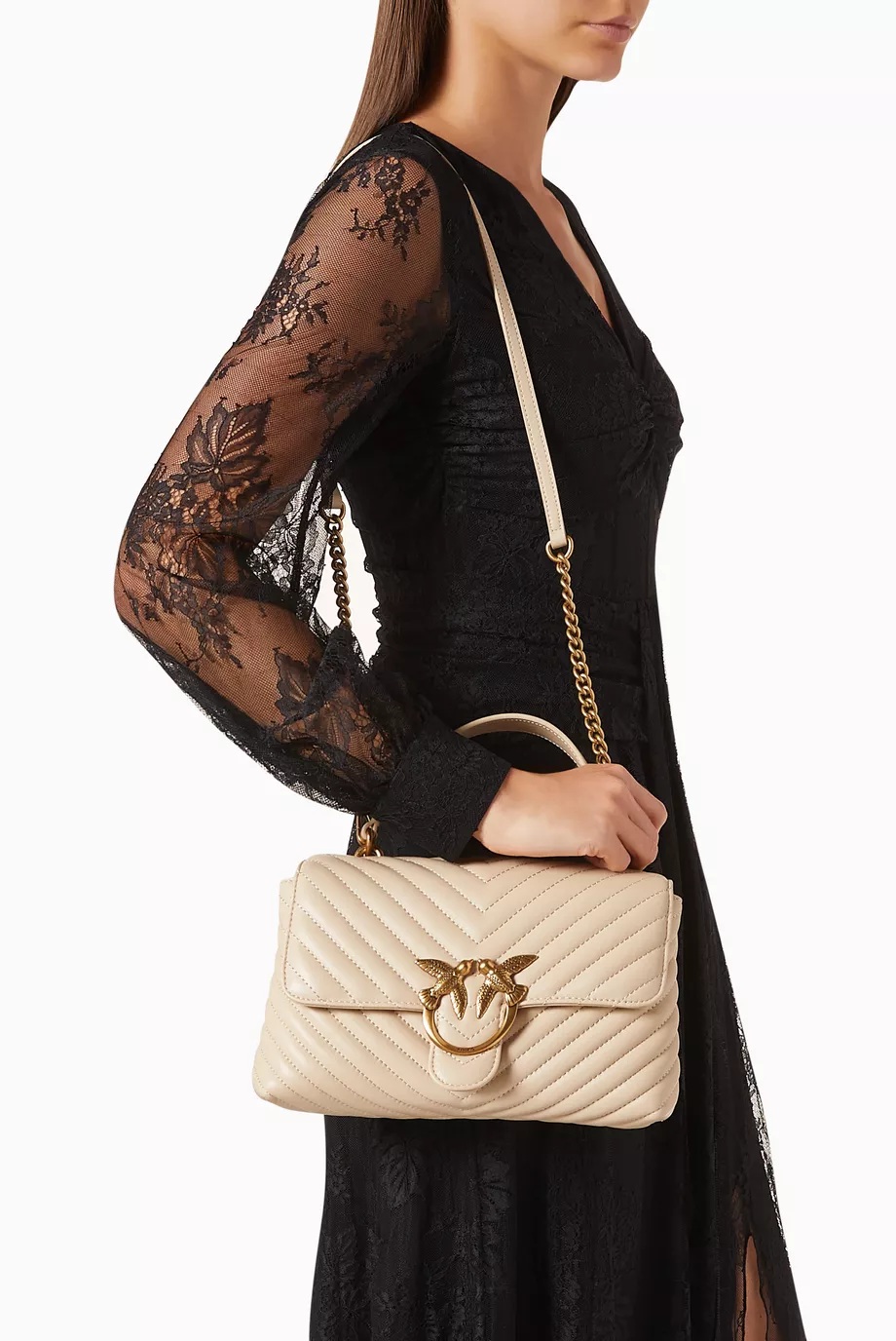 Pinko kožená kabelka kabelka přes rameno Love Lady Puff Novinka Pudrová růžová