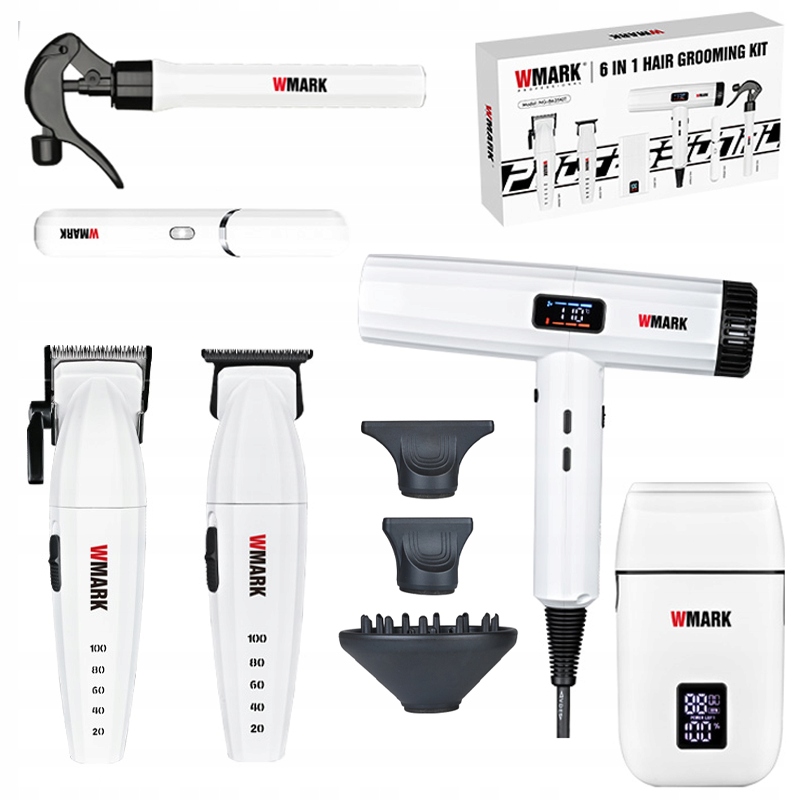 Wmark NG-8635 Zestaw Barber 6w1 Maszynka Trymer Golarka Suszarka +akcesoria