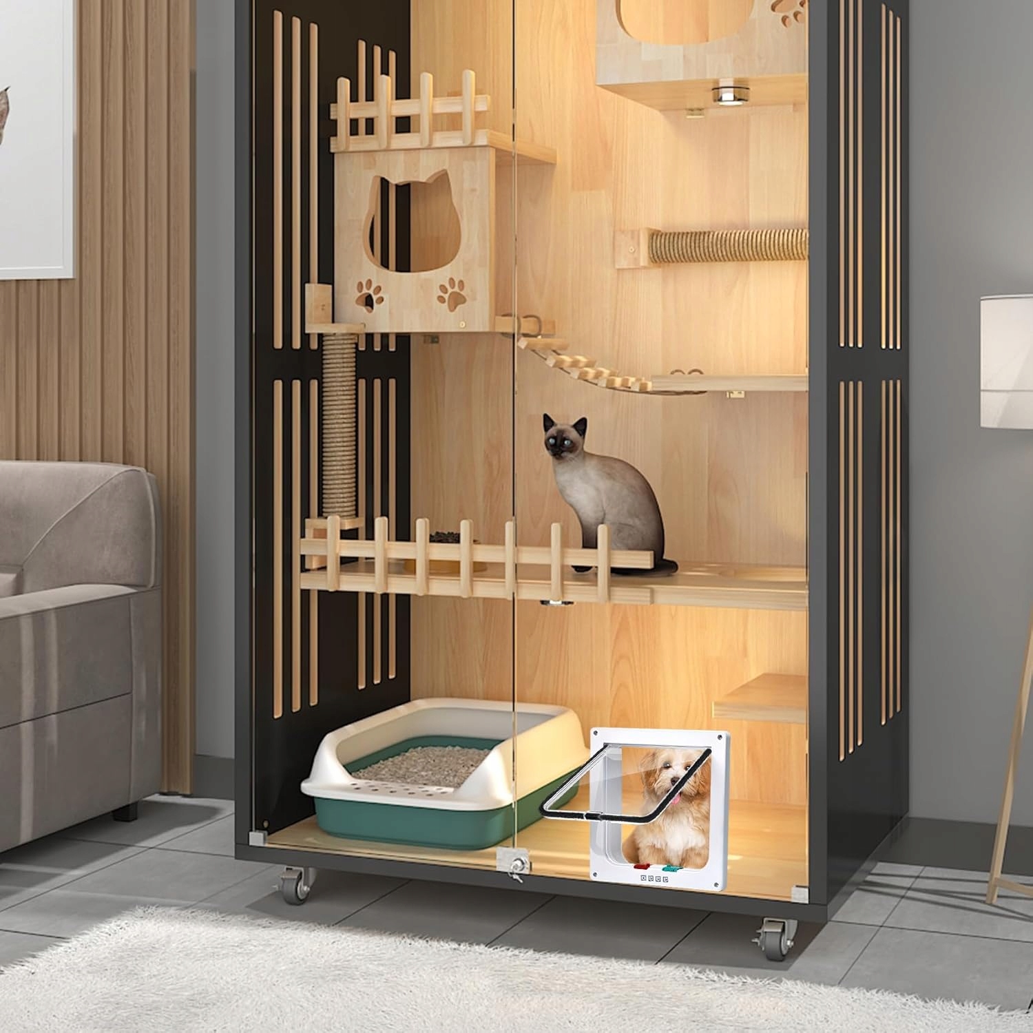 Dveře Pro Kočky Magnetická Klapka 4 Režimy Zavírání Vnitřní S