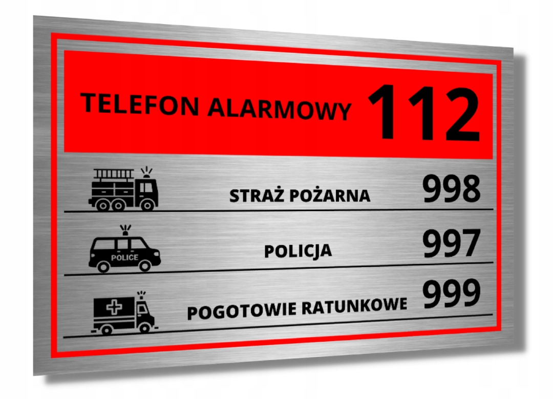 

Tabliczka Informacyjna Telfon Nr Alarmowy Alu Uv