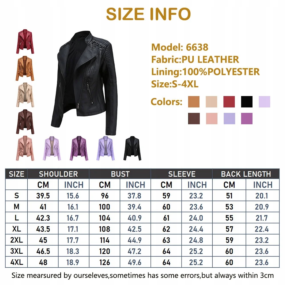 Spring Autumn Pu Faux Leather Jacket For Women 202 Linia regular