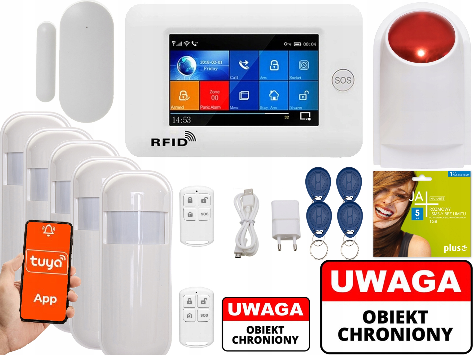 ALARM GSM BEZPRZEWODOWY WIFI APP POLSKI SYRENA