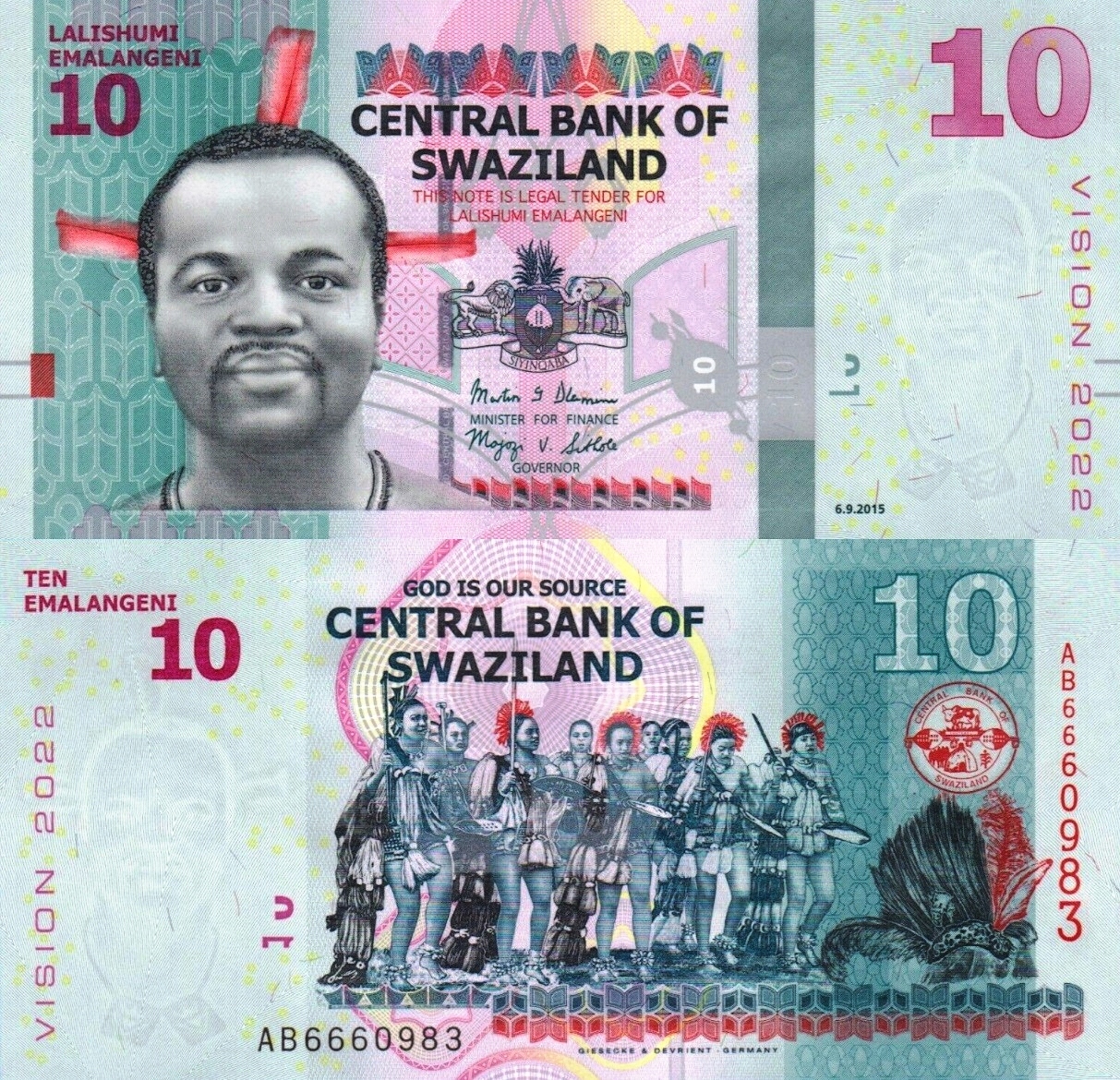 # SUAZI - 10 EMALANGENI - 2015 - P-41 - UNC