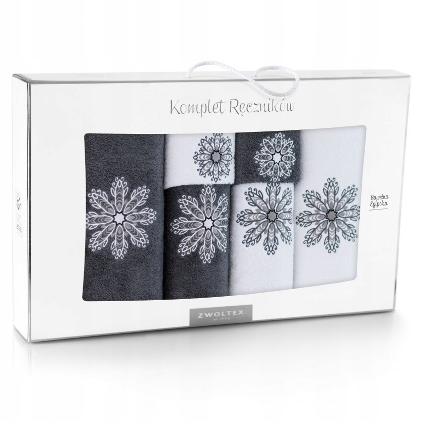 Komplet ręczników 6 szt. wzór ROZETA biały/grafit