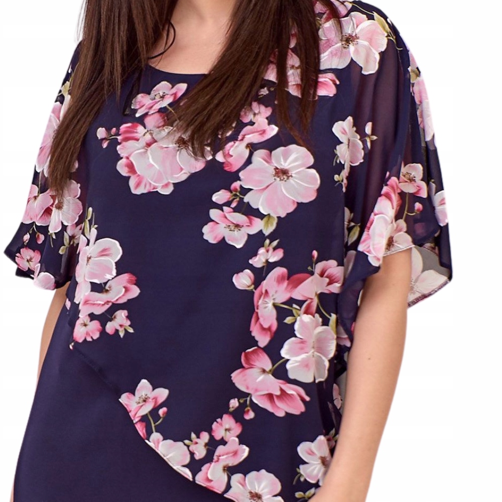 ELEGANCKA sukienka WIZYTOWA midi KWIATY 6XL Marka CEDAR