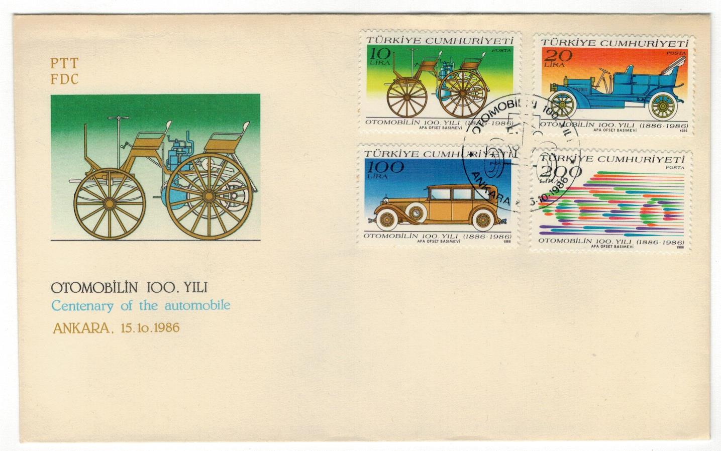 Turcja 1986 FDC Znaczki 2755-8 stare samochody
