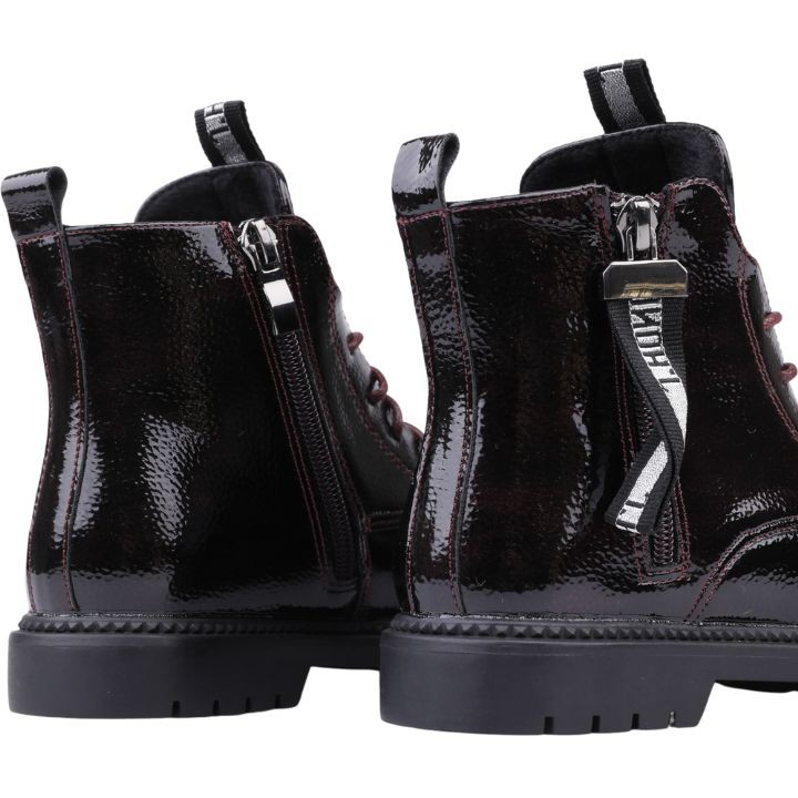 Botki dziewczęce na zamek ocieplone płaskie bordo Kod producenta HF216-4Bs37